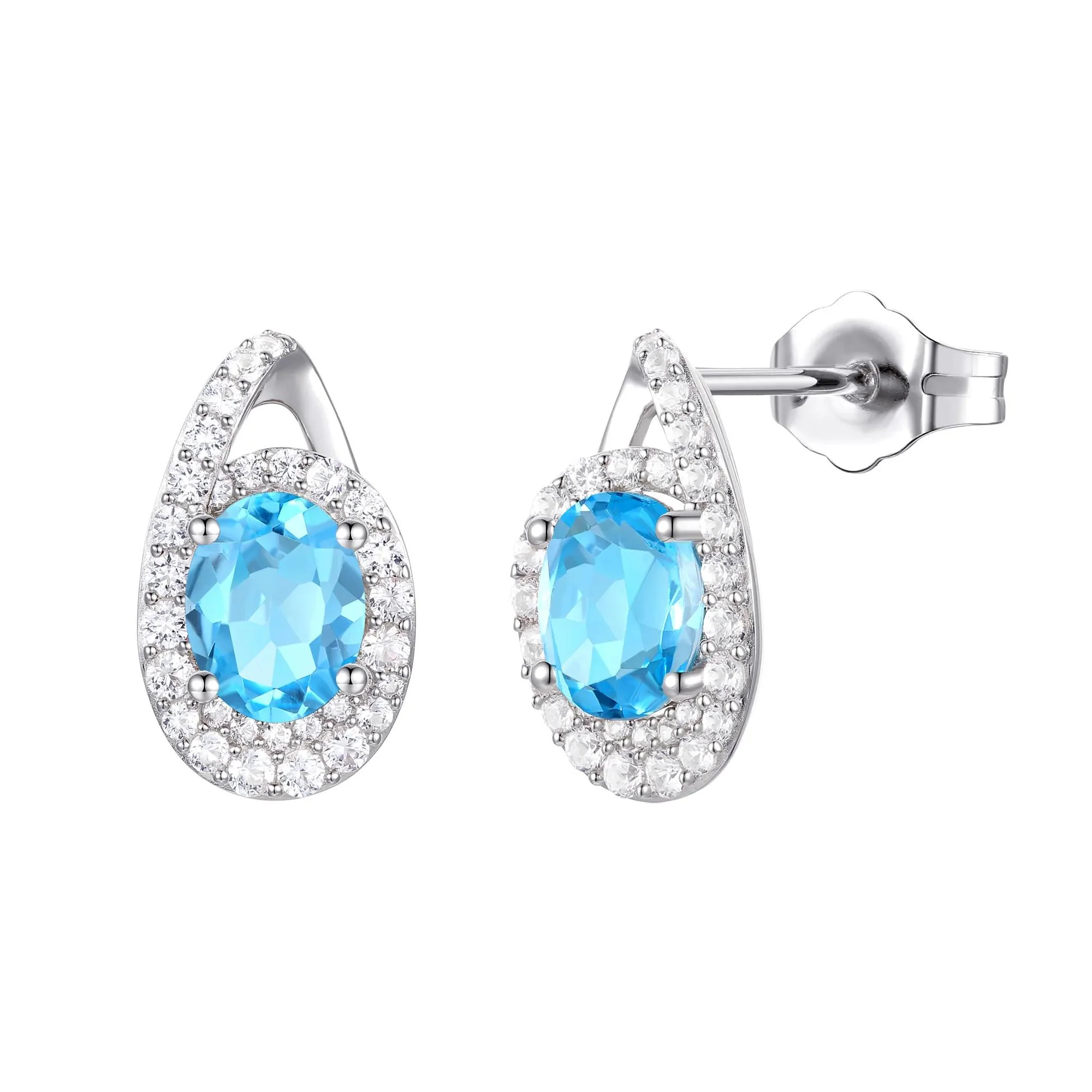 Oval Swiss Blue Topaz and Lab-Created White Sapphire Ring Earring and Pendant Box Set .925 Sterling Silver Size 7 1mm - Image 8