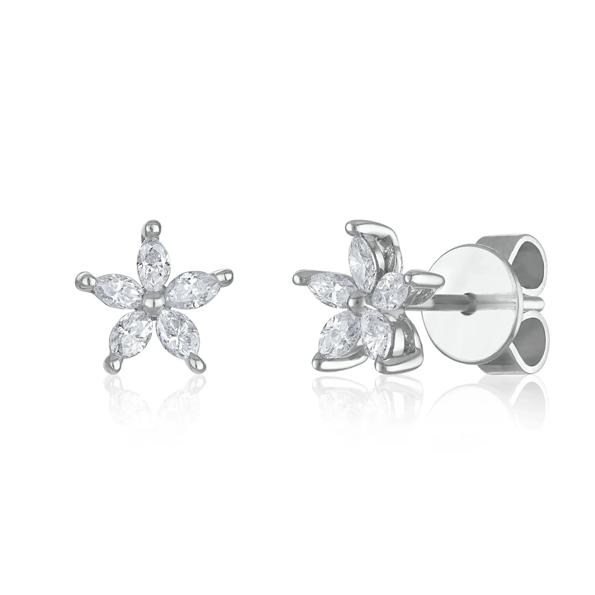 3/8 CT. Tw. Marquise-Cut Diamond Flower Stud Earrings 18K White Gold Size 7.00mm