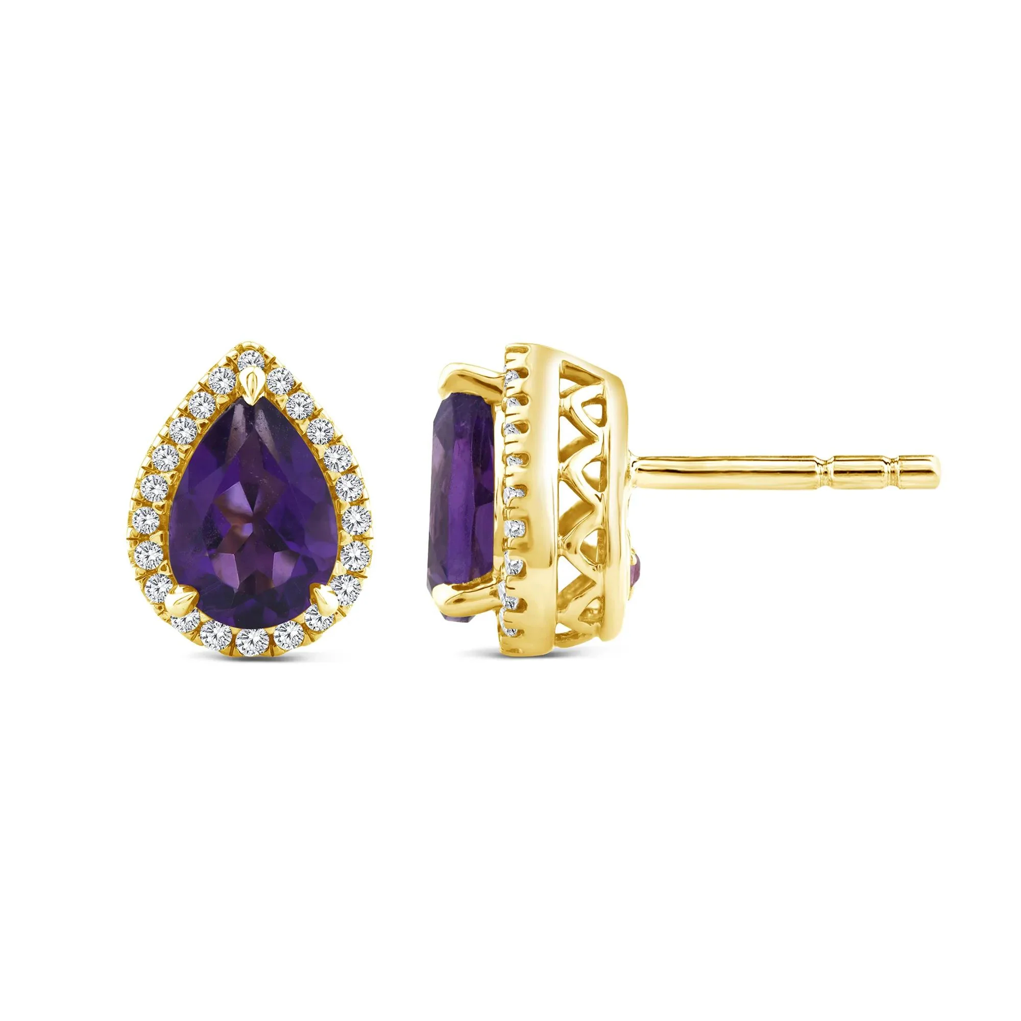 1/7 CT. Tw. Amethyst Pink Sapphire and Diamond Earrings 10K Yellow Gold Size 9.20mm - Image 2