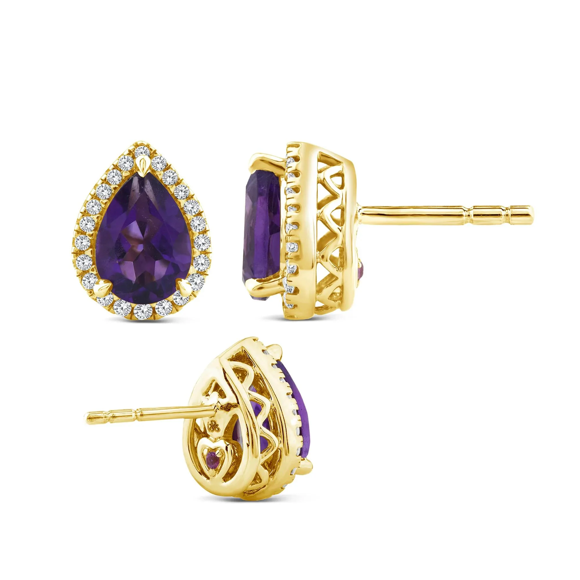1/7 CT. Tw. Amethyst Pink Sapphire and Diamond Earrings 10K Yellow Gold Size 9.20mm - Image 3