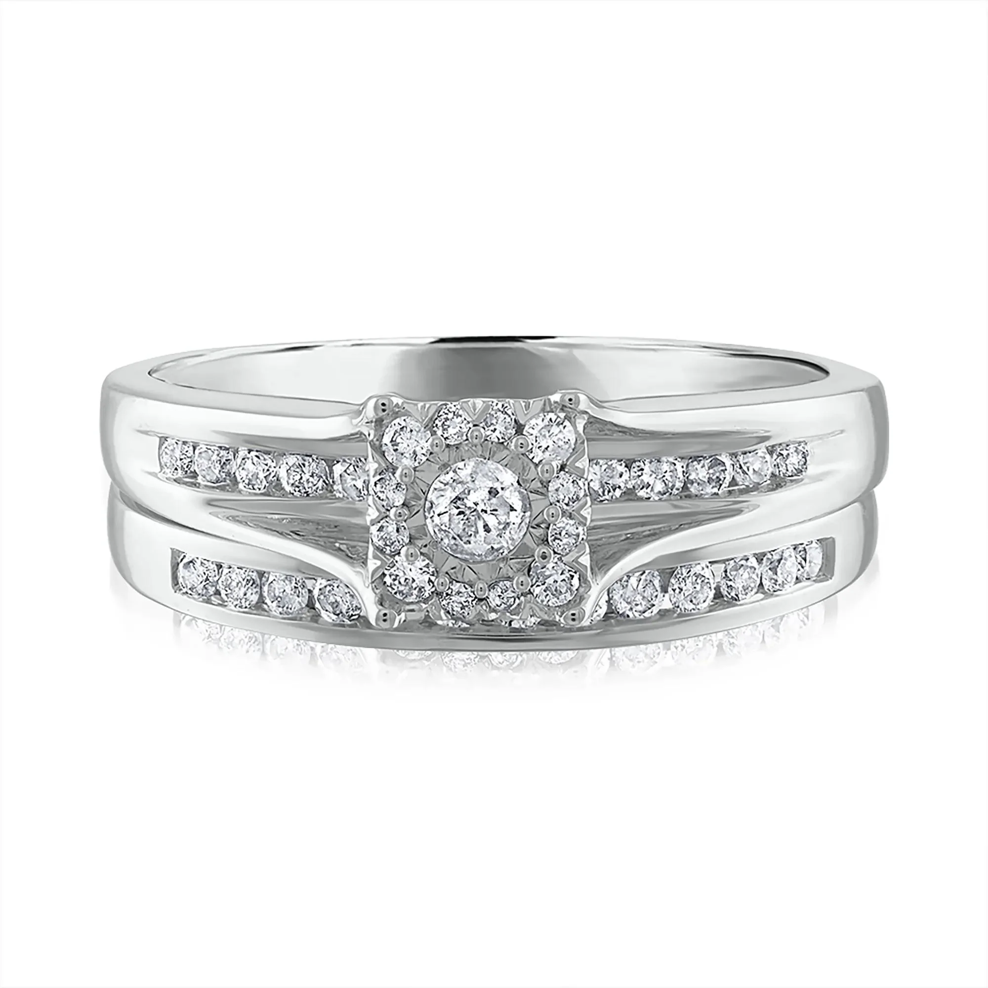 1/2 CT. Tw. Diamond Engagement Set 14K White Gold Ring Round Brilliant Cut Size 9 3mm