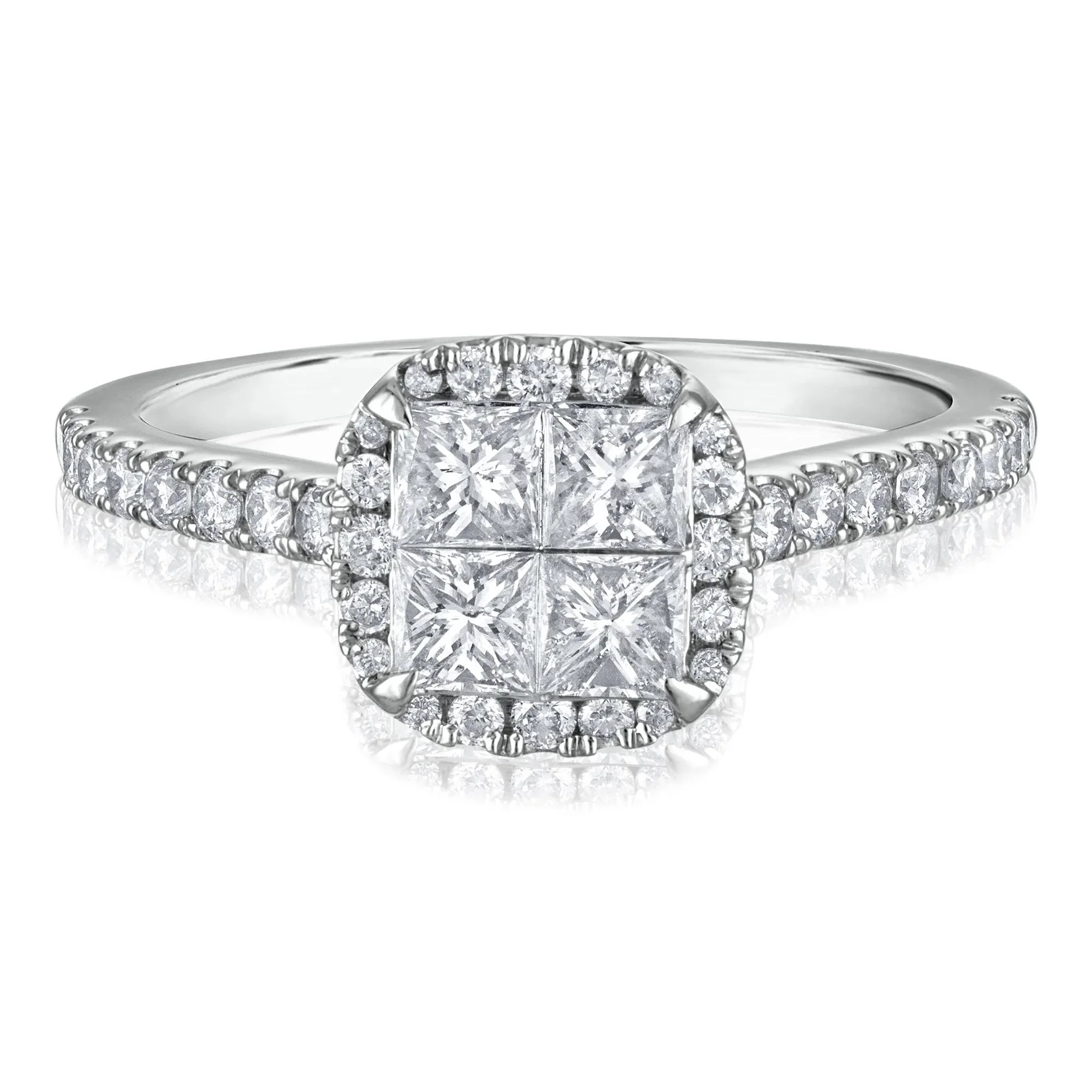 1 CT. Tw. Diamond Composite Engagement Ring 14K White Gold Round Brilliant Cut Size 9 1.5mm