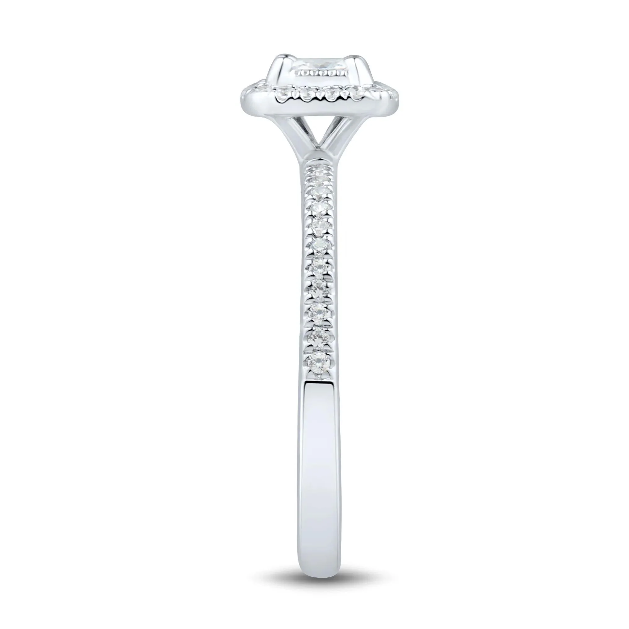 1/2 CT. Tw. Diamond Halo Engagement Ring 14K White Gold Round Brilliant Cut Size 6 1.5mm - Image 3