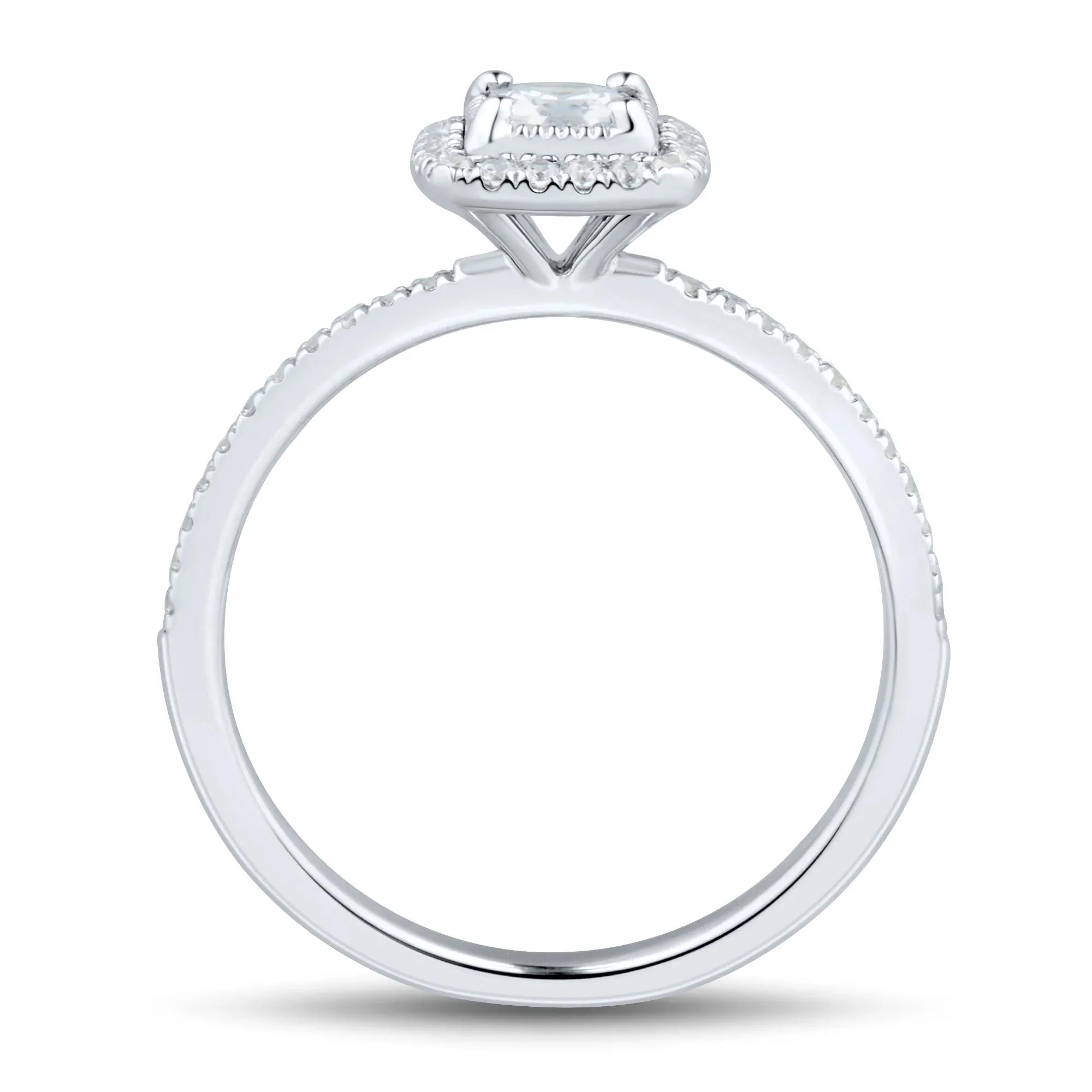 1/2 CT. Tw. Diamond Halo Engagement Ring 14K White Gold Round Brilliant Cut Size 7 1.5mm - Image 2
