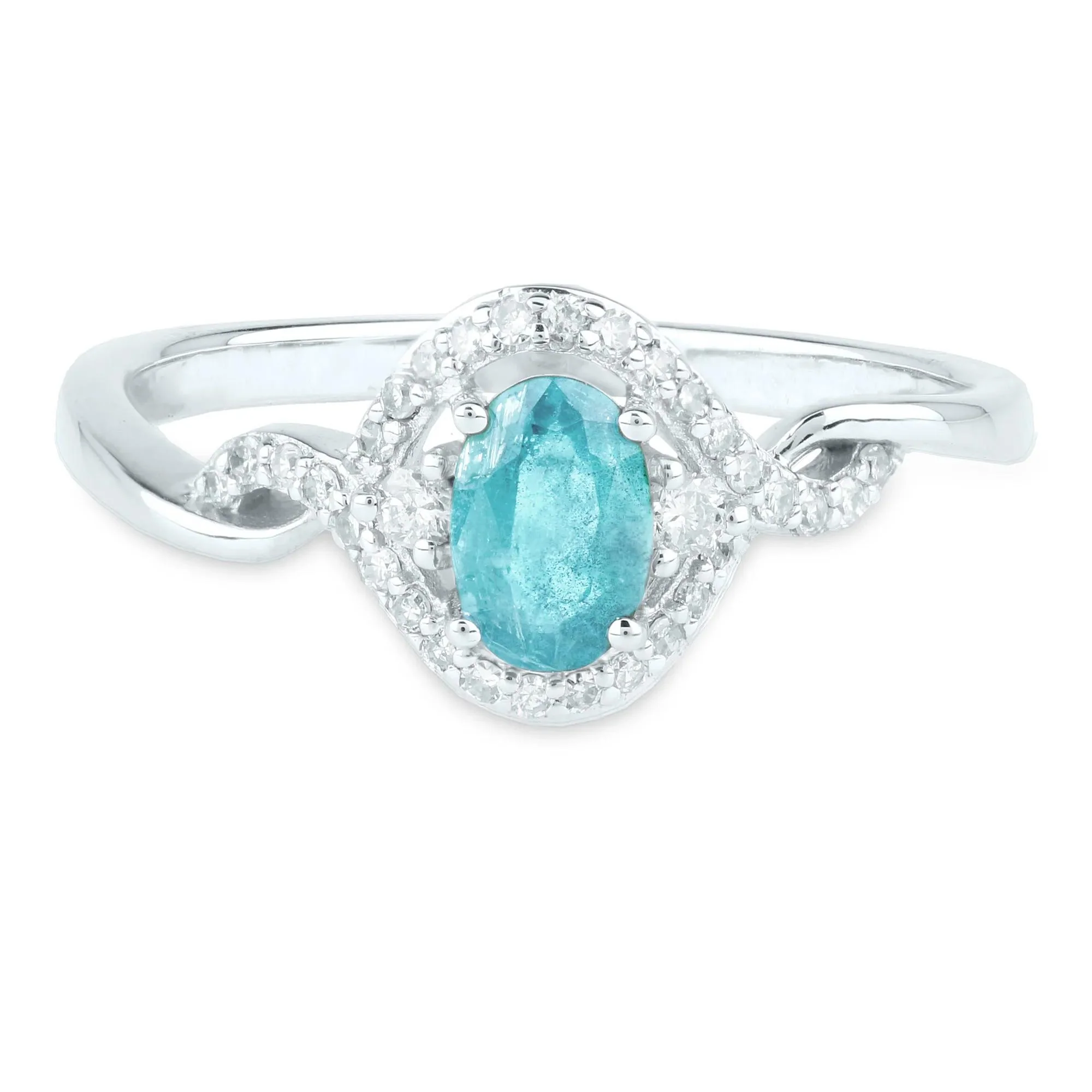 1/7 CT. Tw. Aquamarine and Diamond Ring 14K White Gold Size 8 1.5mm
