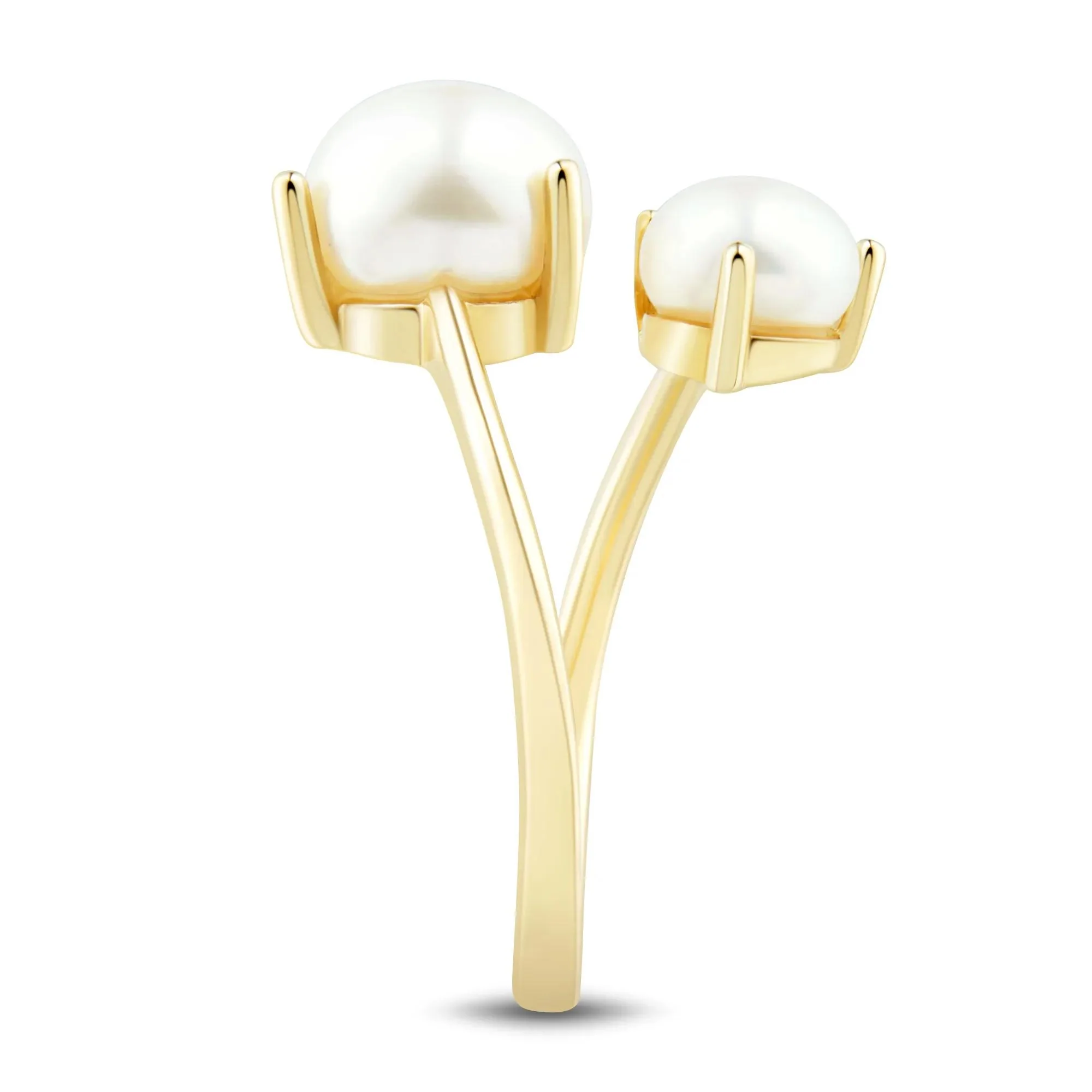 Button Freshwater Cultured Pearl Bypass Ring 10K Yellow Gold Size 8.5 1mm - Image 3