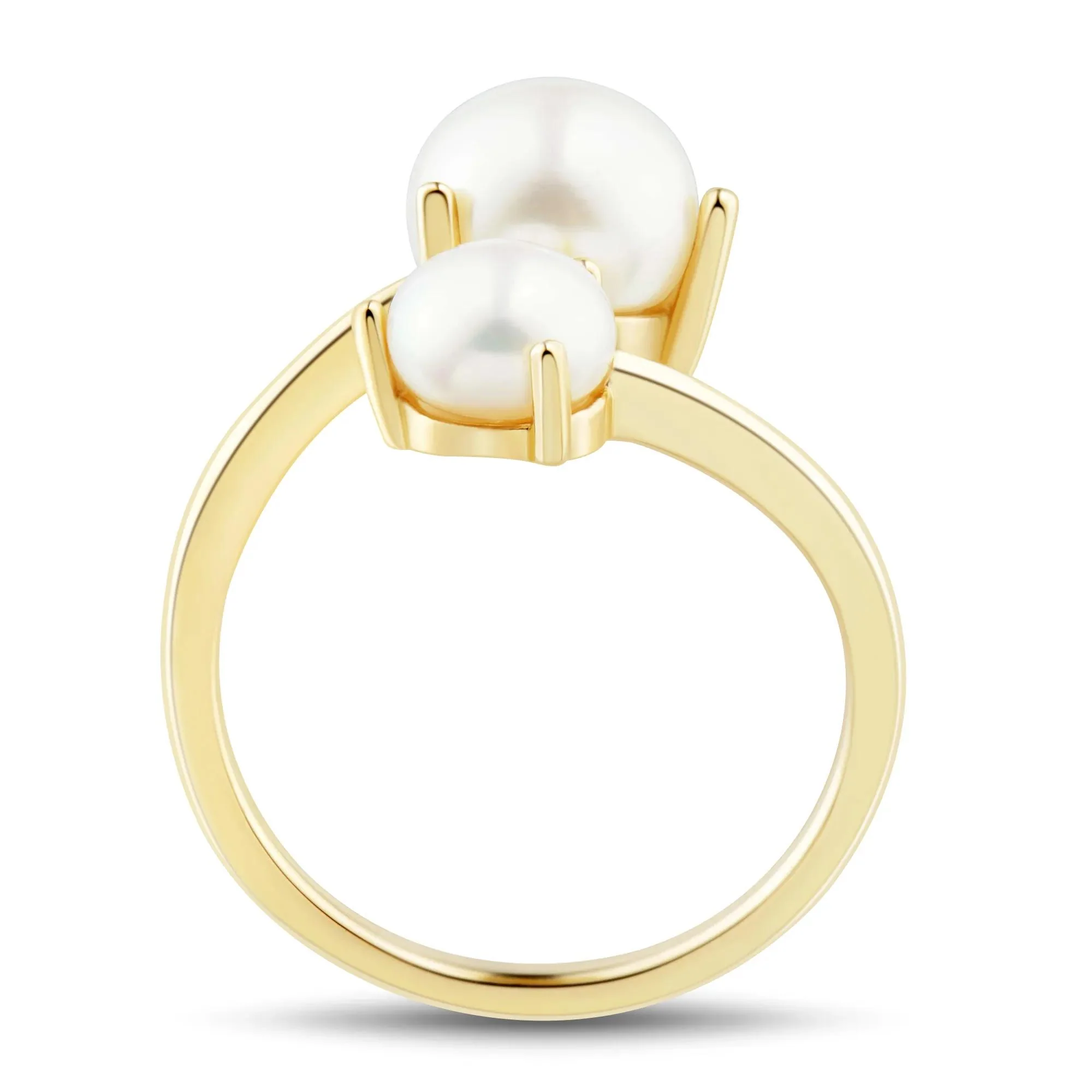 Button Freshwater Cultured Pearl Bypass Ring 10K Yellow Gold Size 9 1mm - Image 2
