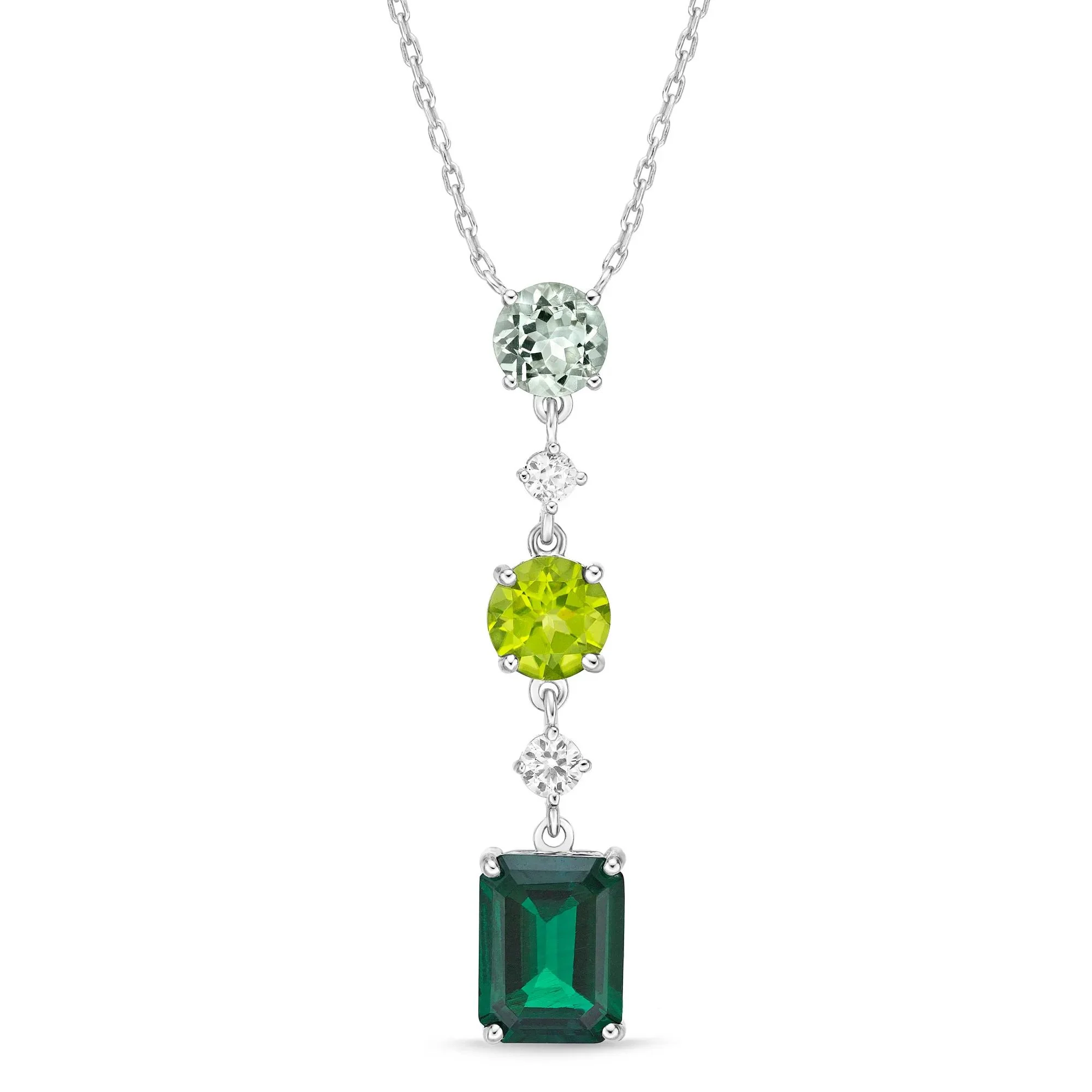 Lab-Created and Natural Gemstone Pendant Necklace .925 Sterling Silver White Size 18" - Image 3