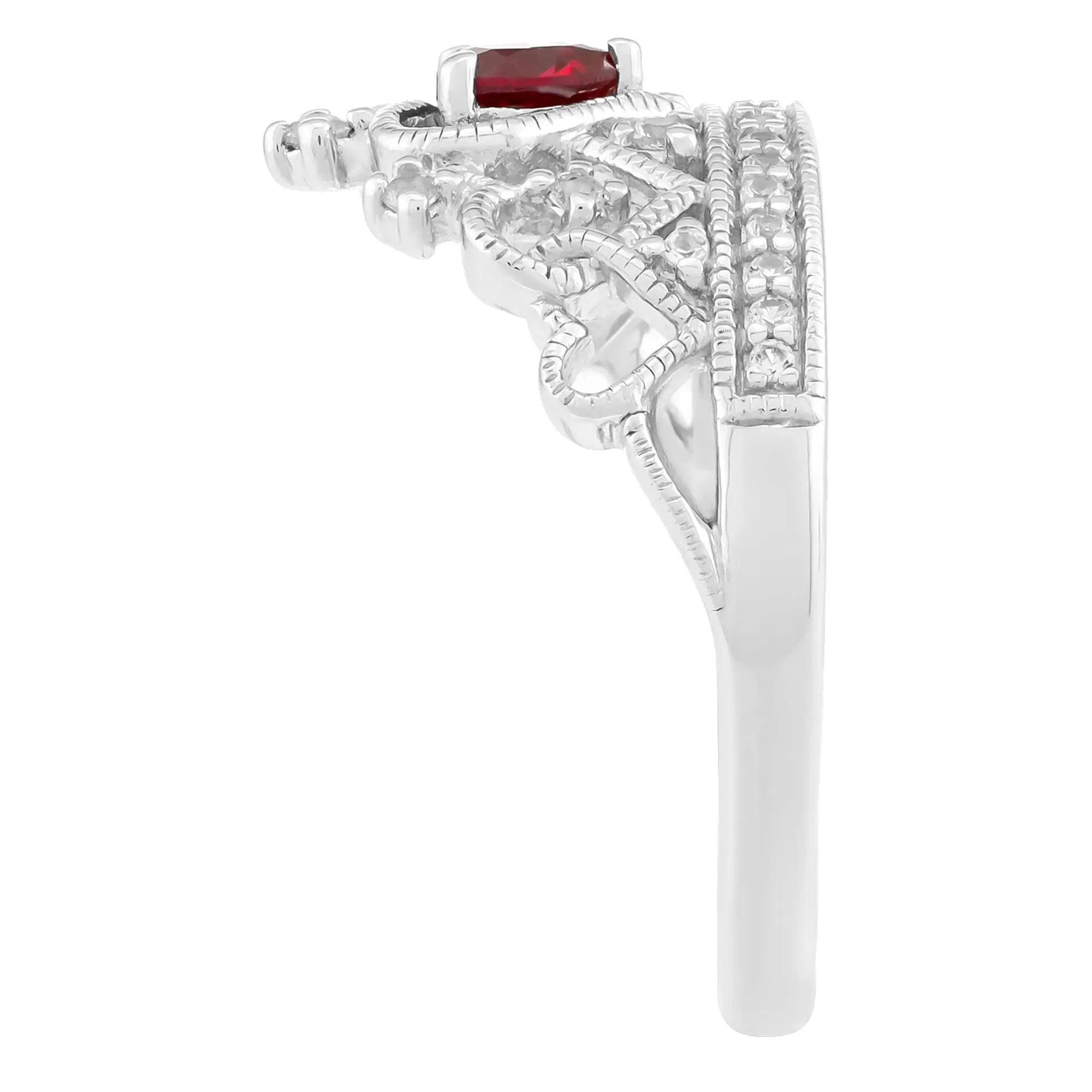 Lab-Created Ruby and Lab-Created White Sapphire Crown Ring .925 Sterling Silver Size 7 2.5mm - Image 2