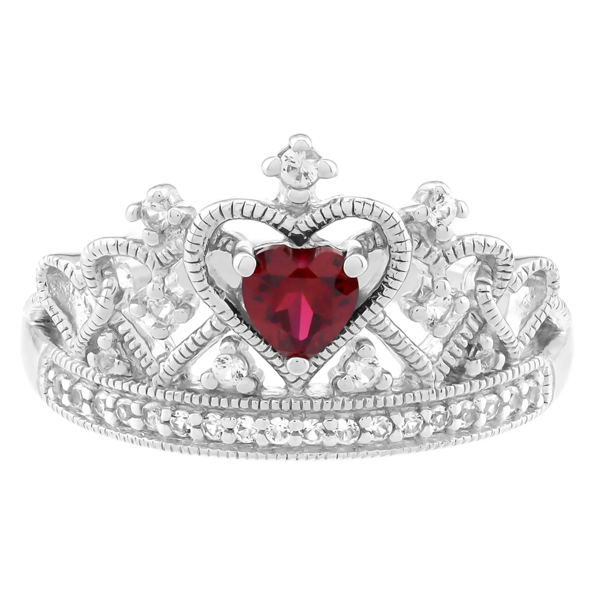 Lab-Created Ruby and Lab-Created White Sapphire Crown Ring .925 Sterling Silver Size 7 2.5mm - Image 3