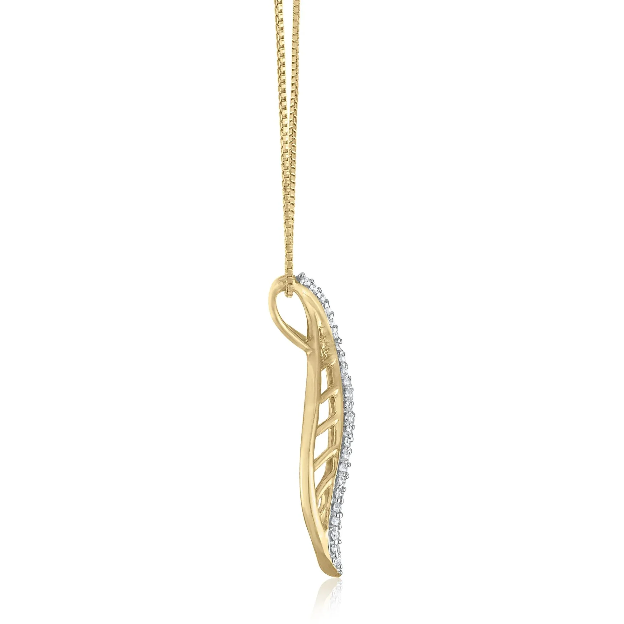 1/10 CT. Tw. Diamond Leaf Pendant Necklace 10K Yellow Gold Size 18" - Image 2