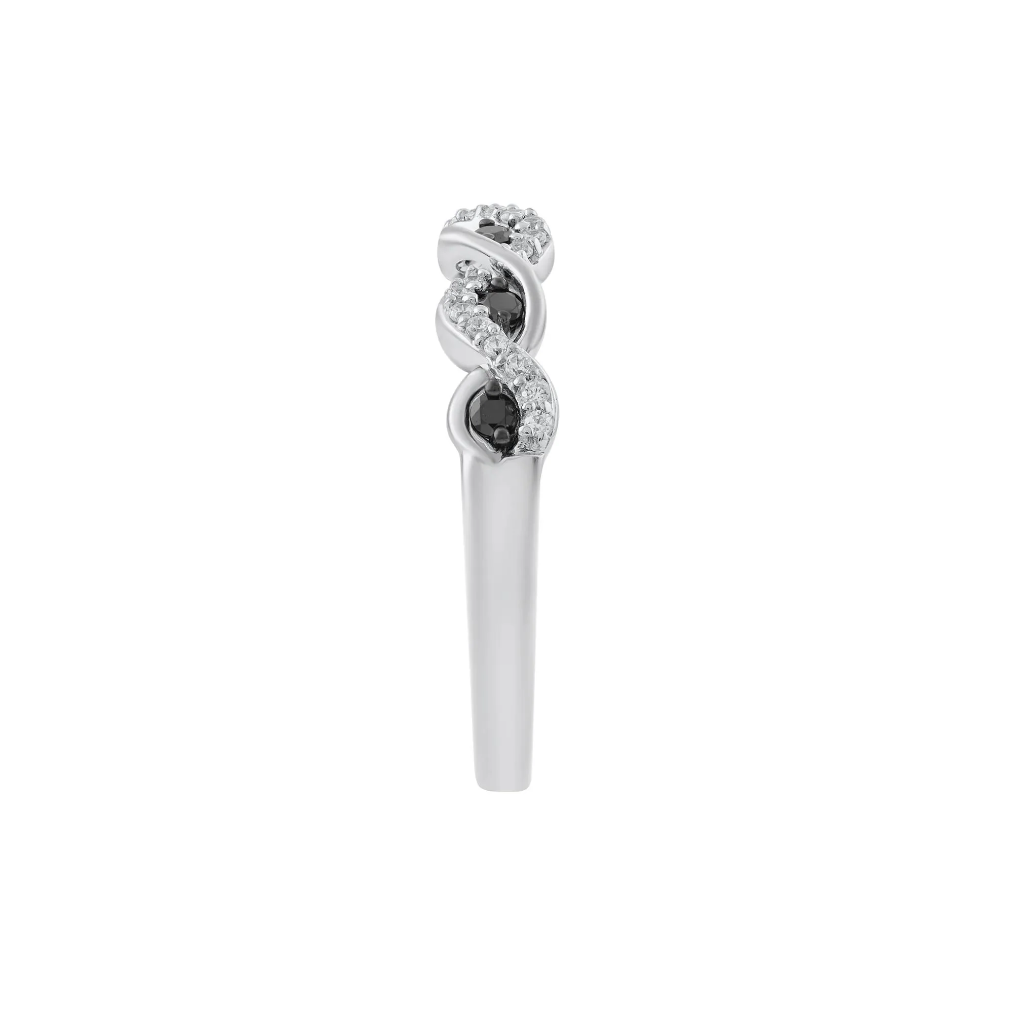1/4 CT. Tw. Black and White Diamond Twist Ring .925 Sterling Silver Round Brilliant Cut Size 6 - Image 2