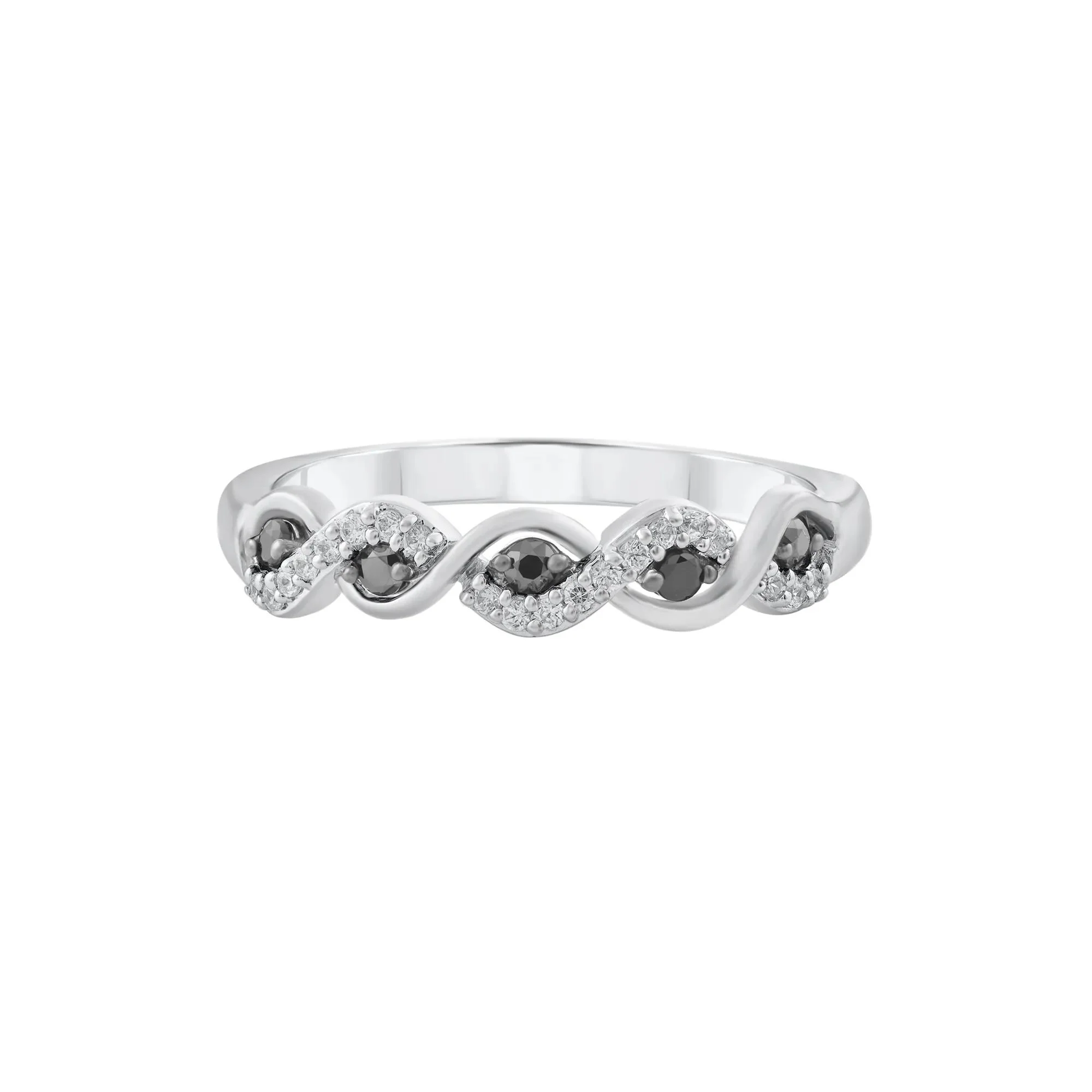 1/4 CT. Tw. Black and White Diamond Twist Ring .925 Sterling Silver Round Brilliant Cut Size 6.5 - Image 3