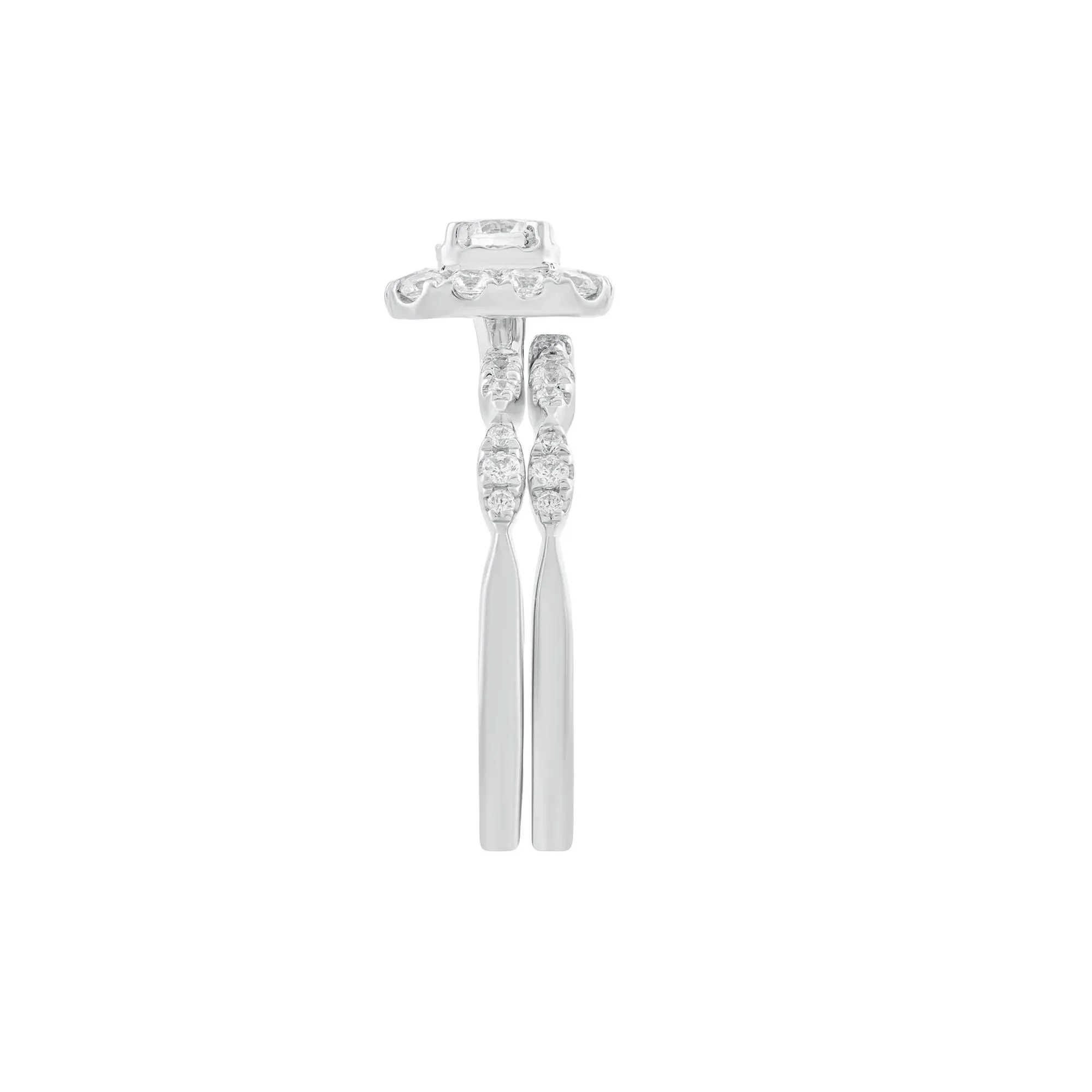 3/4 CT. Tw. Diamond Halo Engagement Set 14K White Gold Ring Round Brilliant Cut Size 7 - Image 3