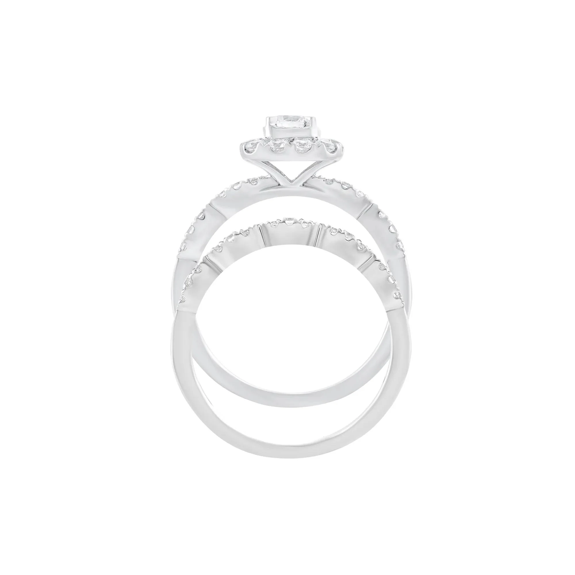 3/4 CT. Tw. Diamond Halo Engagement Set 14K White Gold Ring Round Brilliant Cut Size 8 - Image 2