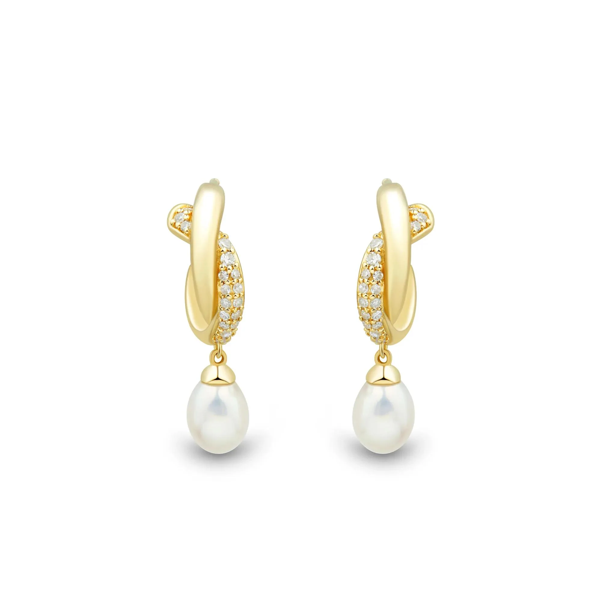 1/7 CT. Tw. Freshwater Cultured Pearl and Diamond Earrings 10K Yellow Gold Size 22.00mm - Image 2