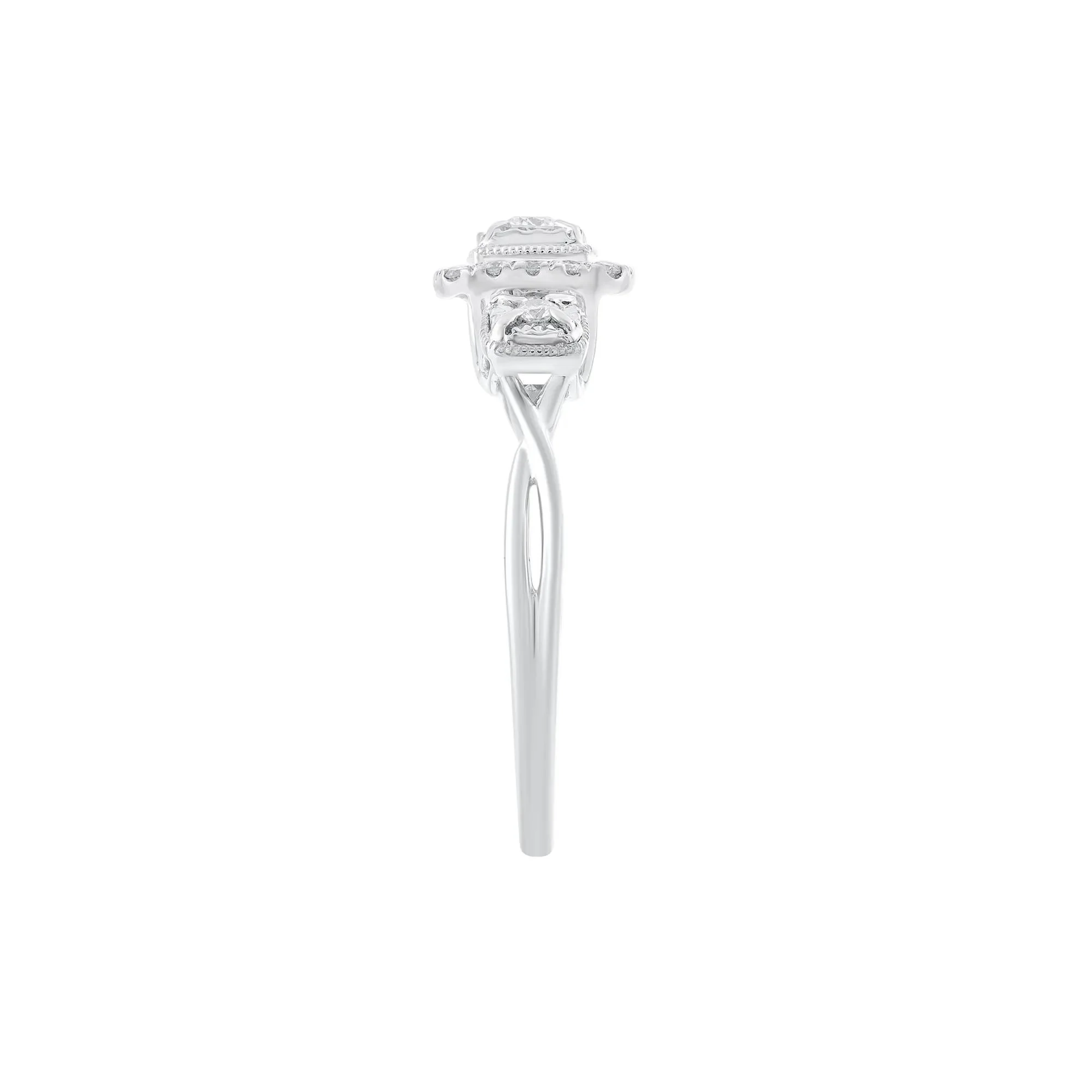 1/4 CT. Tw. Diamond Three Stone Ring 10K White Gold Round Brilliant Cut Size 7 - Image 3