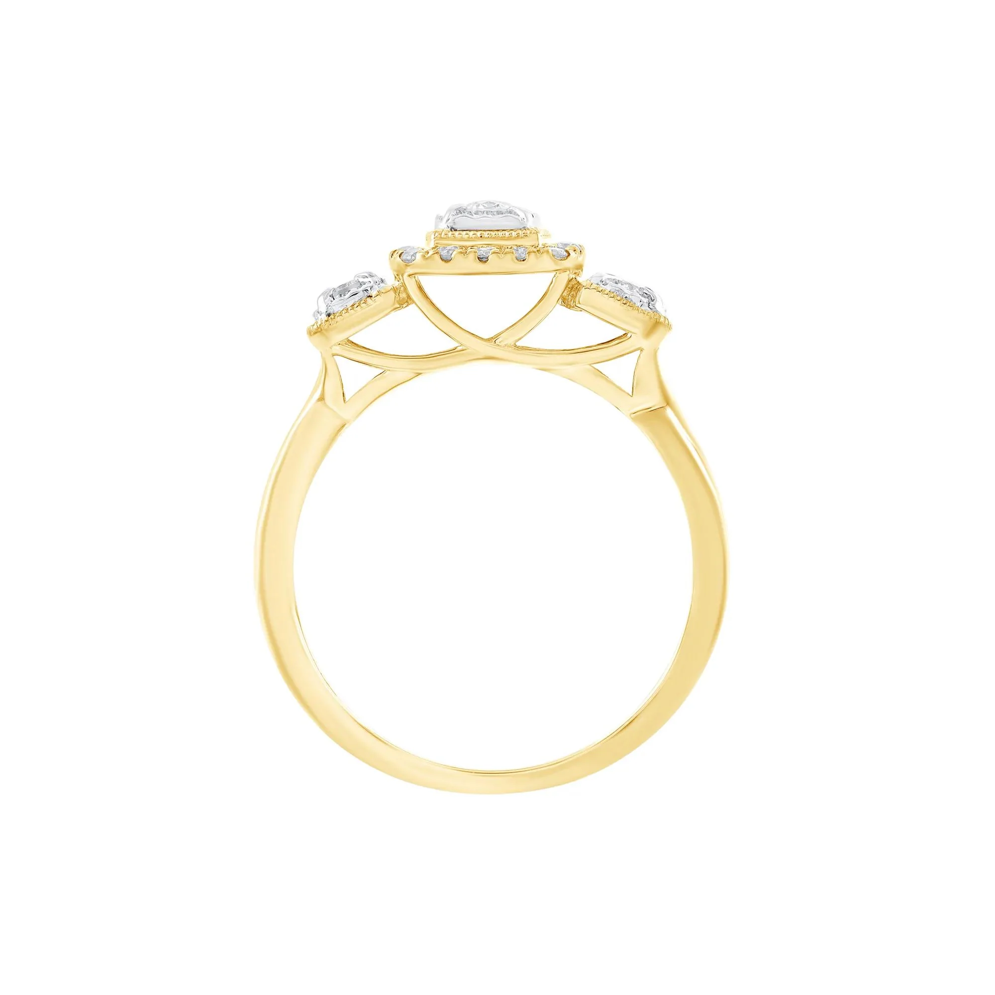 1/4 CT. Tw. Diamond Three Stone Ring 10K Yellow Gold Round Brilliant Cut Size 7 - Image 2