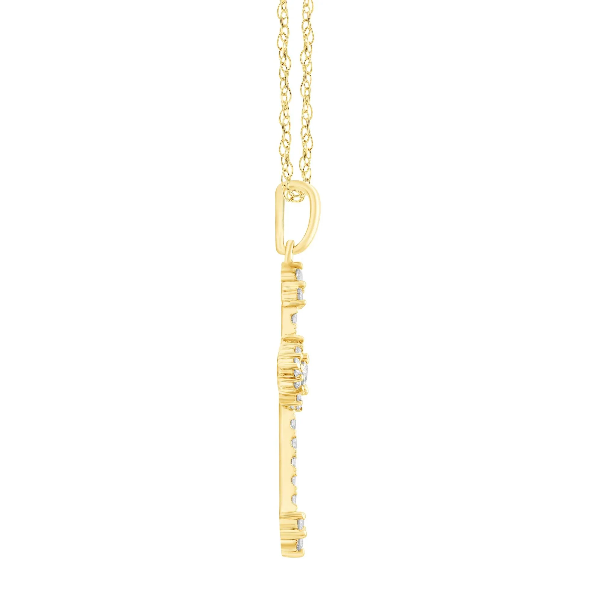 1/4 CT. Tw. Diamond Cross Pendant Necklace 10K Yellow Gold Size 18" - Image 2
