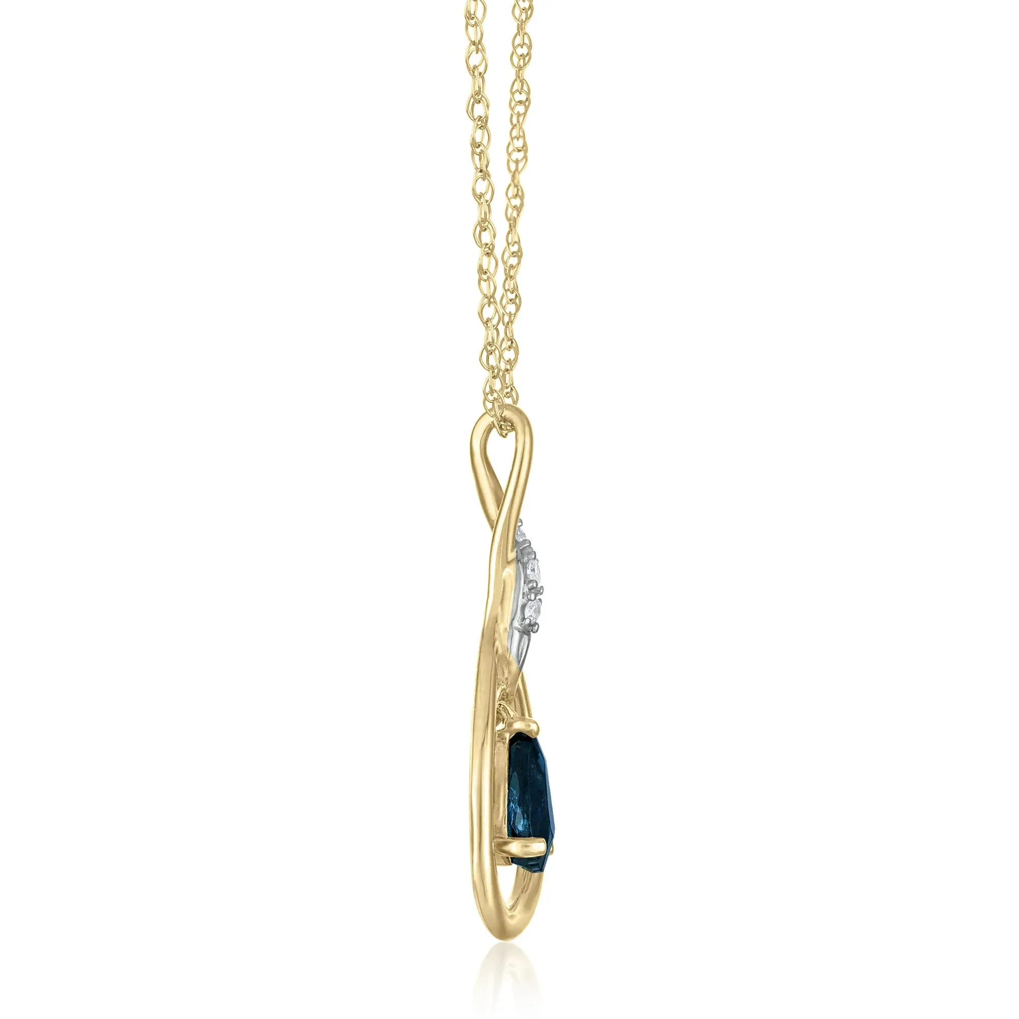 Blue Sapphire and Diamond Accent Pendant Necklace 10K Yellow Gold Size 18" - Image 3