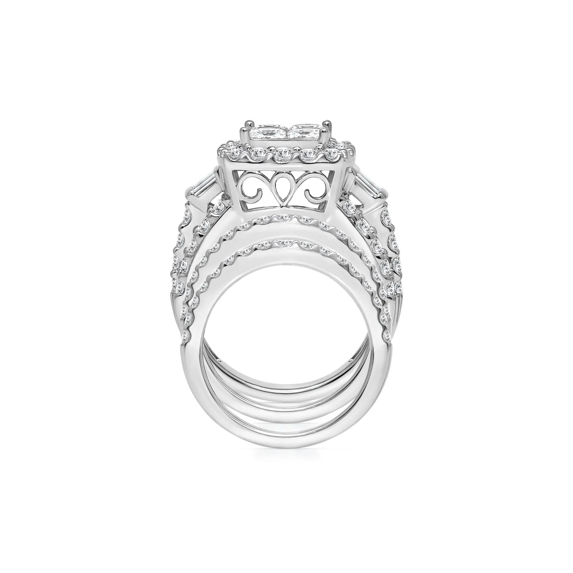 4 CT. Tw. Princess-Cut Diamond Composite Engagement Ring Set 10K White Gold Size 6 - Image 2
