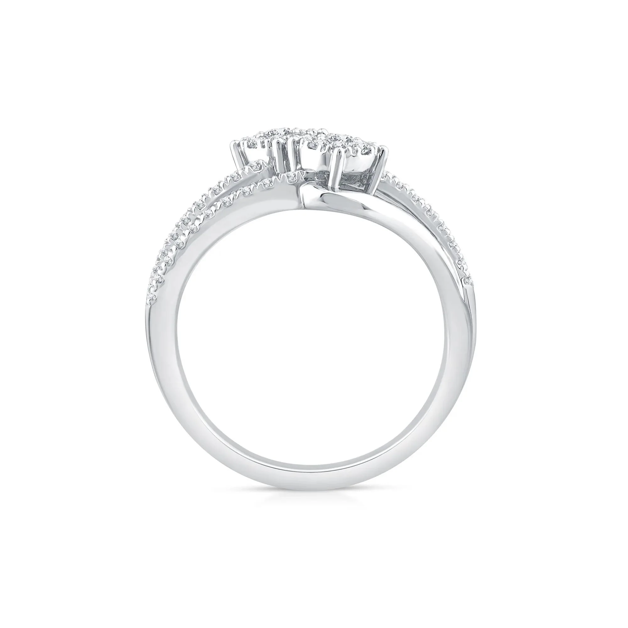 1/2 CT. Tw. Diamond Bypass Station Ring 10K White Gold Round Brilliant Cut Size 6.5 3mm - Image 2