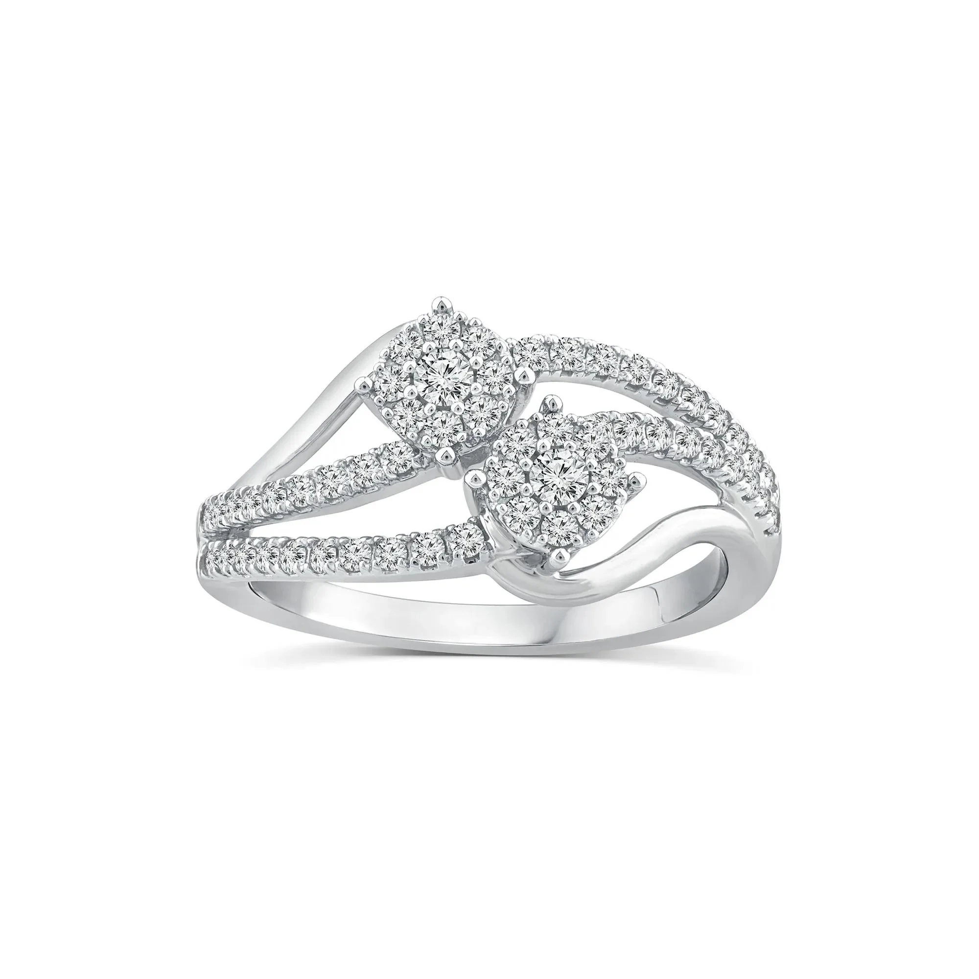 1/2 CT. Tw. Diamond Bypass Station Ring 10K White Gold Round Brilliant Cut Size 7 3mm