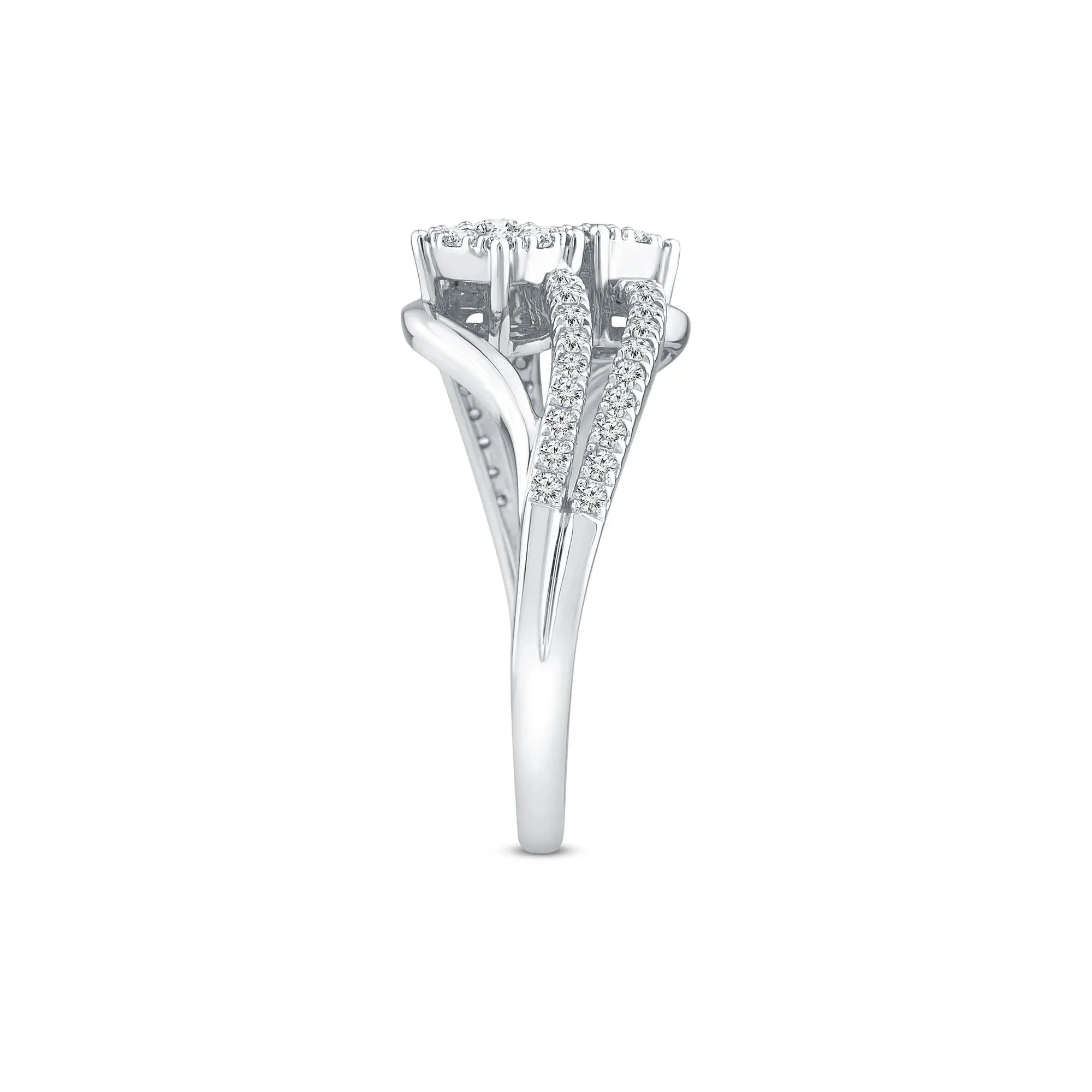 1/2 CT. Tw. Diamond Bypass Station Ring 10K White Gold Round Brilliant Cut Size 7 3mm - Image 3