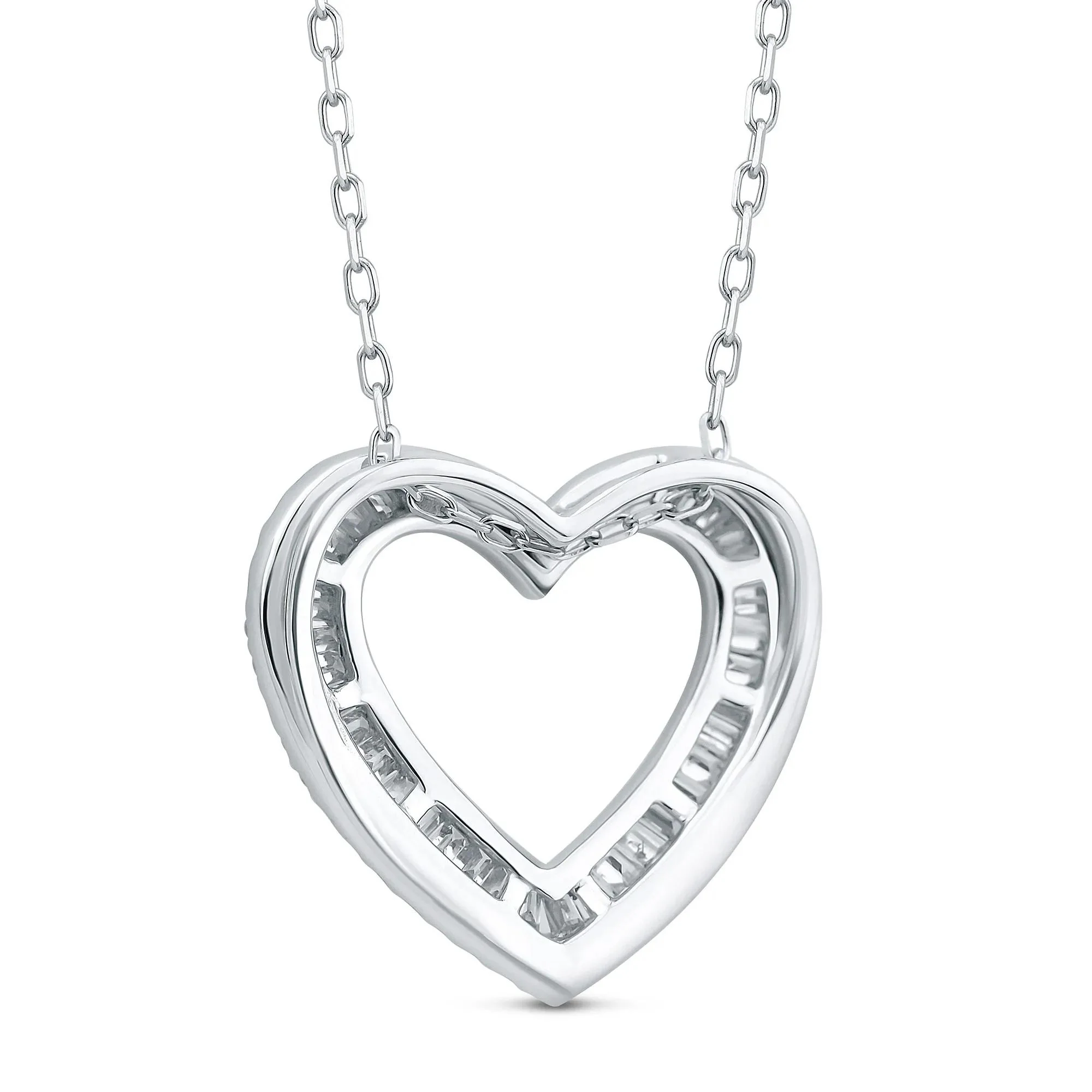 1/2 CT. Tw. Round and Baguette Diamond Heart Pendant Necklace 10K White Gold Size 18" - Image 2