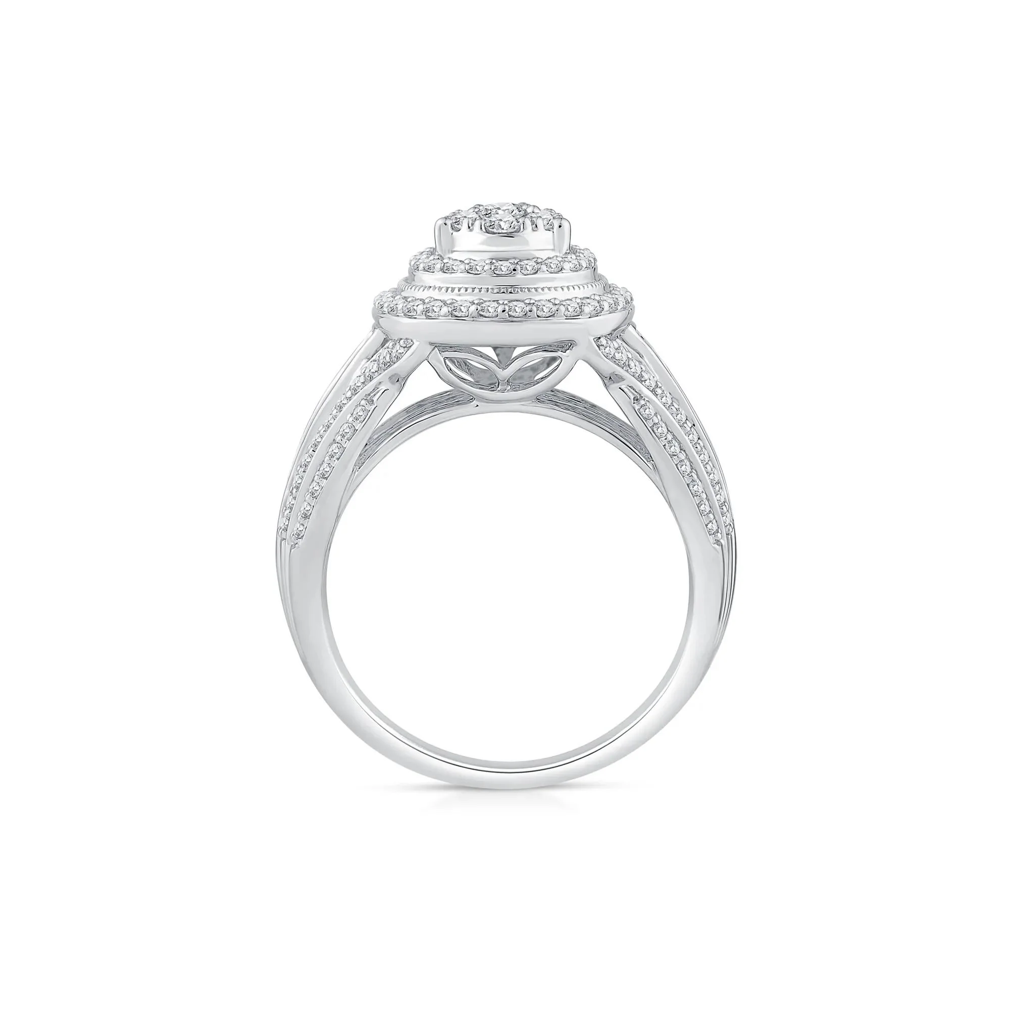 1 CT. Tw. Diamond Pear-Shaped Composite Engagement Ring 10K White Gold Round Brilliant Cut Size 8.5 3.5mm - Image 2