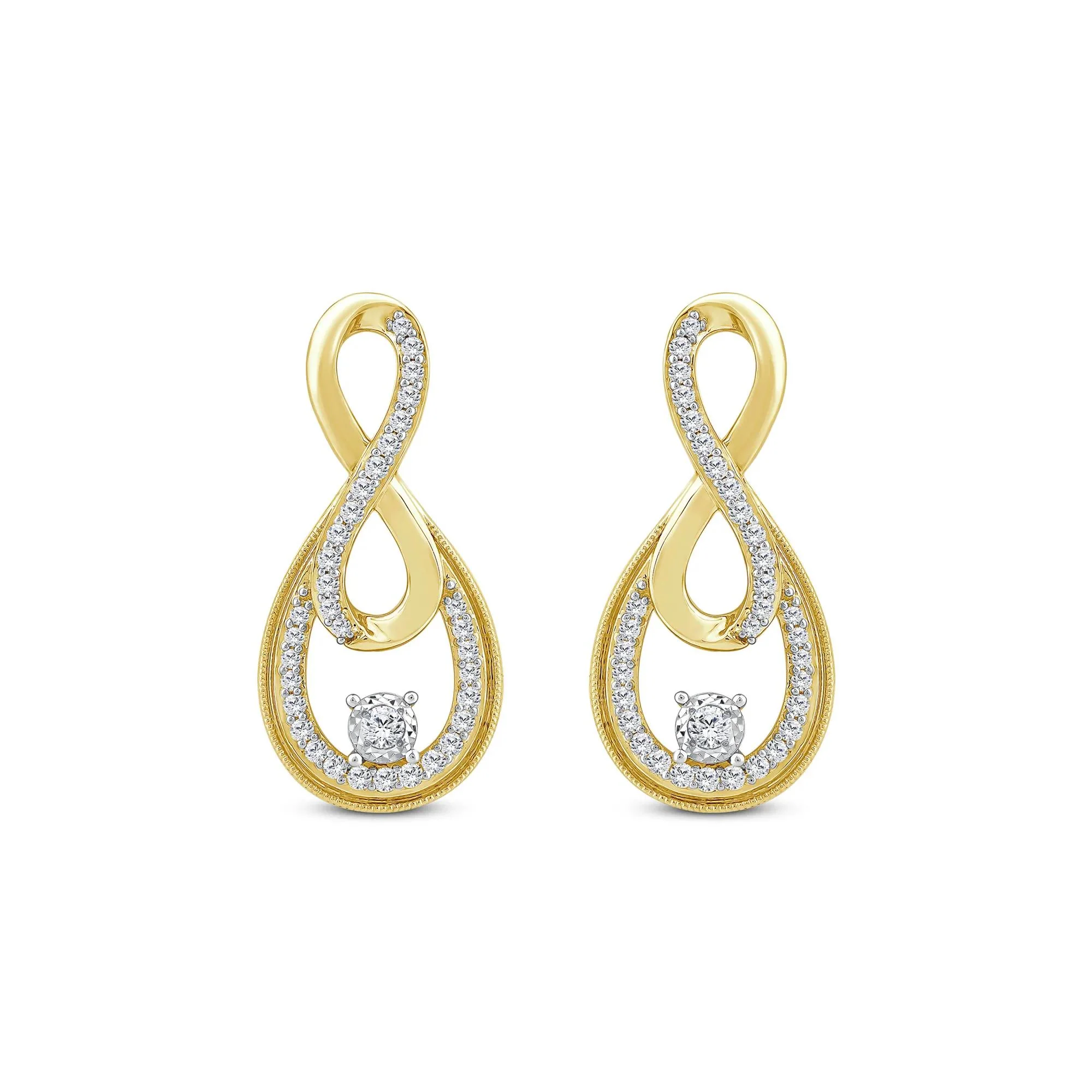 1/2 CT. Tw. Diamond Infinity Earrings 10K Yellow Gold Size 16.50mm - Image 2