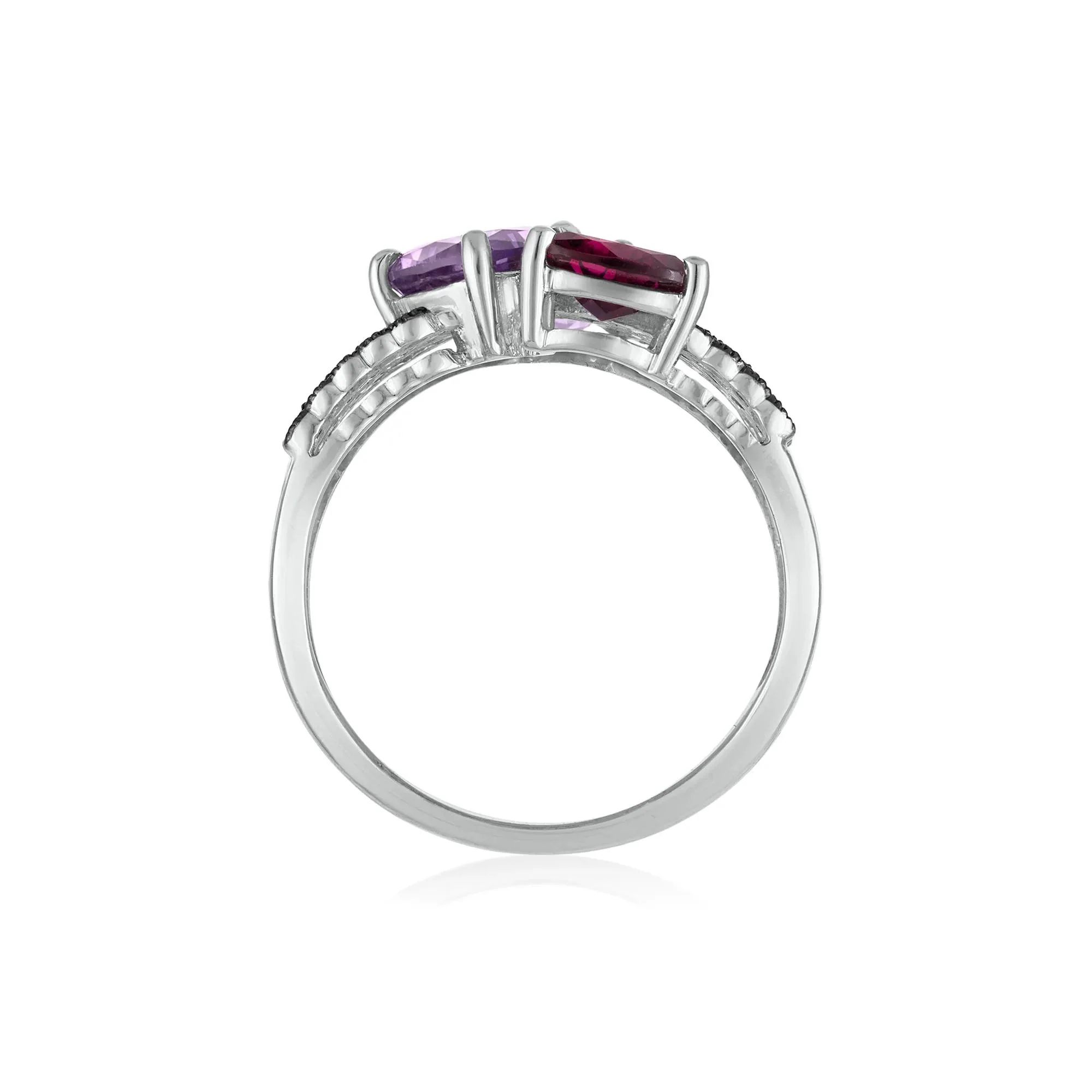 Amethyst Garnet Smoky Quartz and Diamond Multi-Row Ring 10K White Gold Size 7.5 3mm - Image 2