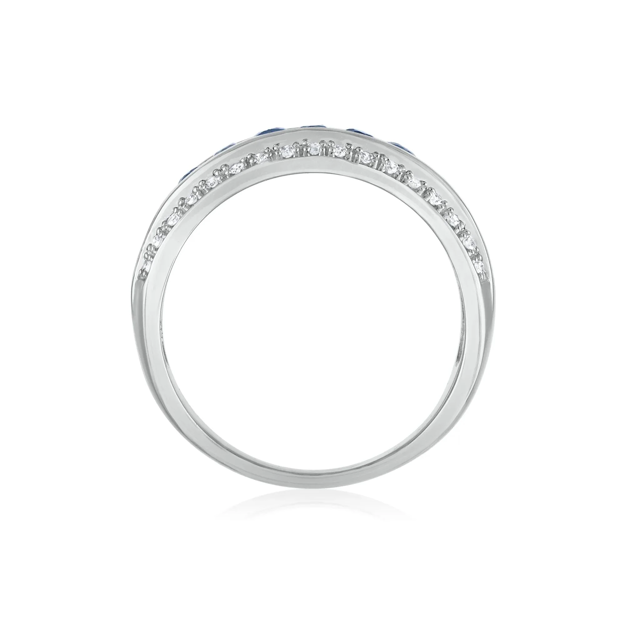 1/7 CT. Tw. Blue Sapphire and Diamond Band Ring 10K White Gold Round Brilliant Cut Size 8 3.5mm - Image 2