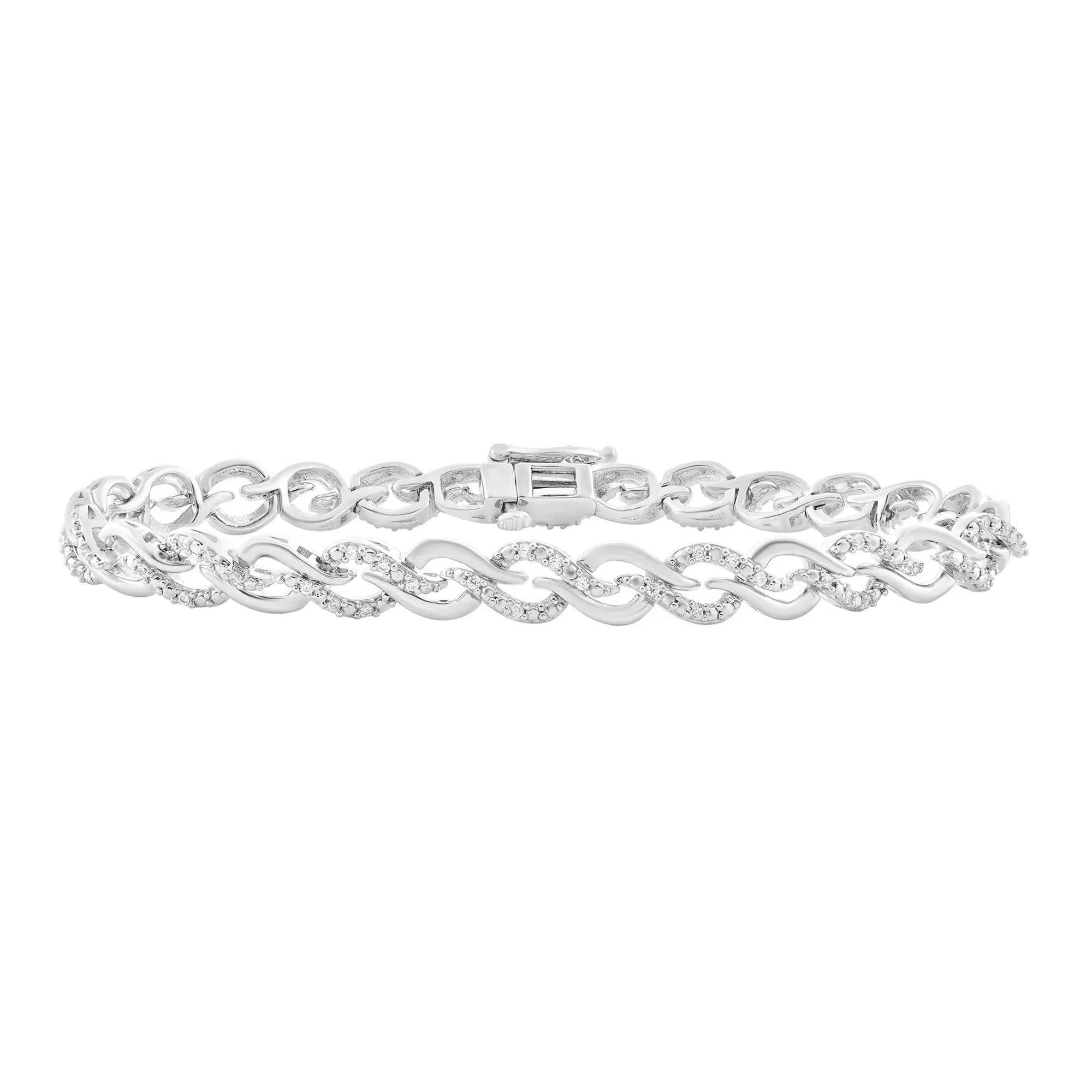 1/2 CT. Tw. Diamond Woven Link Bracelet .925 Sterling Silver White Size 6.10mm
