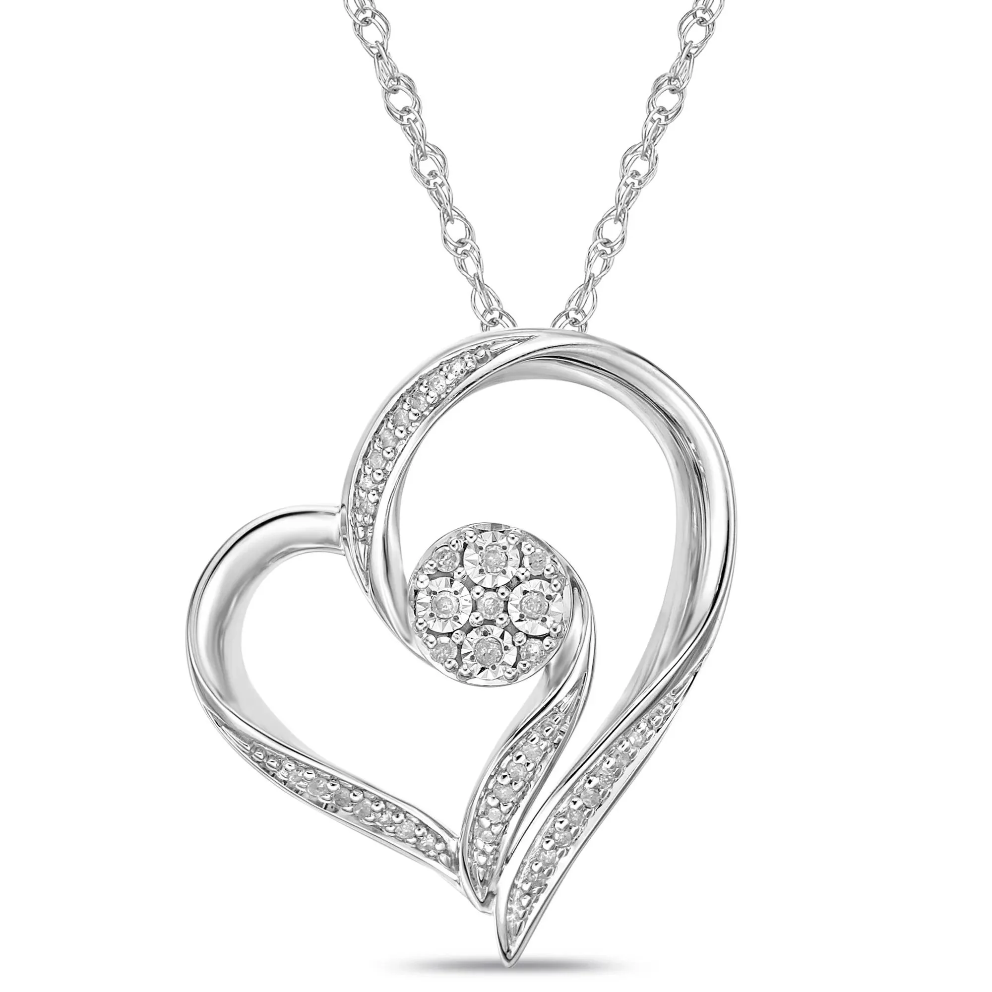 1/5 CT. Tw. Heart-Shaped Diamond Pendant Necklace and Earring Set .925 Sterling Silver White Size 18" - Image 4