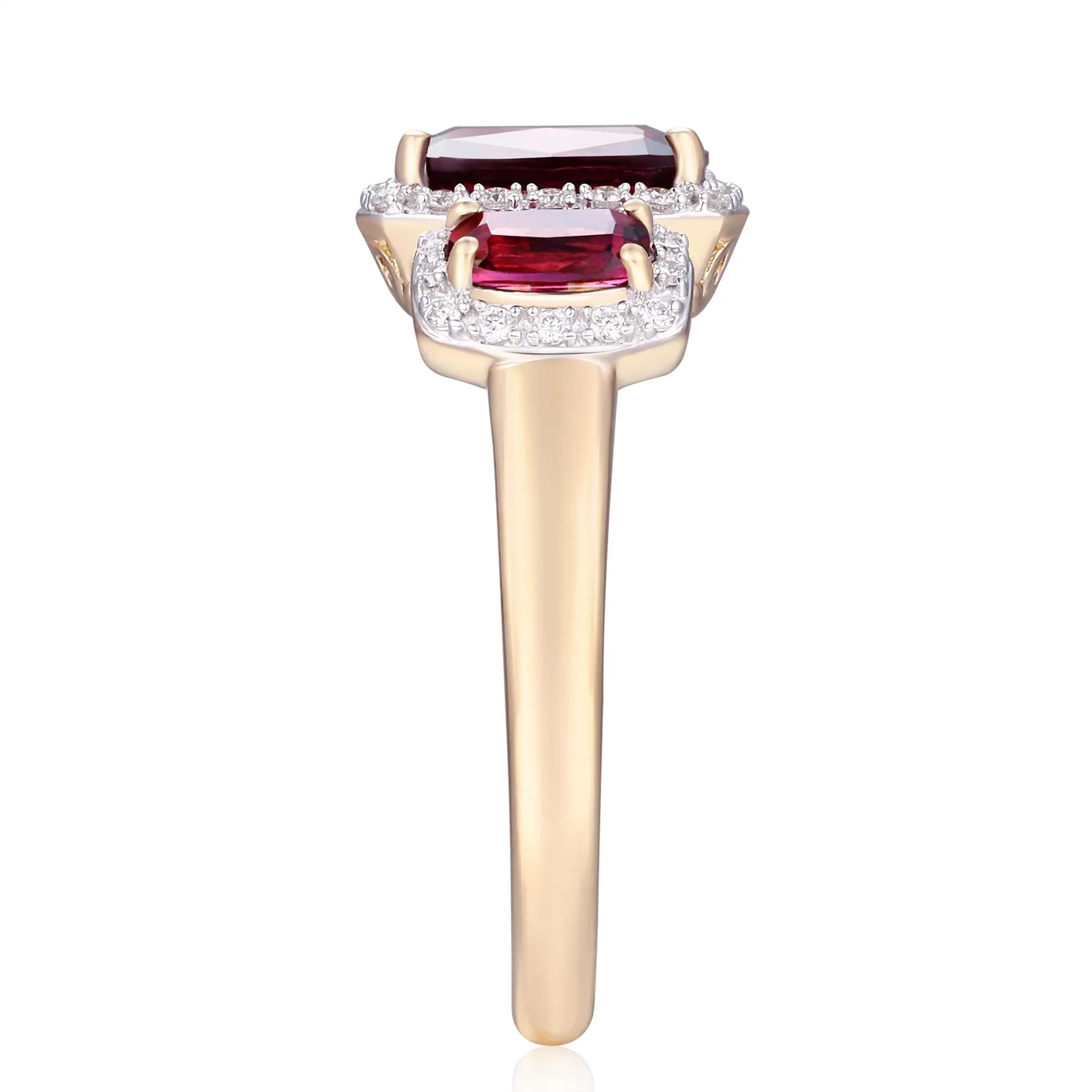 1/7 CT. Tw. Rhodolite Garnet and Diamond Ring 10K Yellow Gold Round Brilliant Cut Size 6.5 - Image 3
