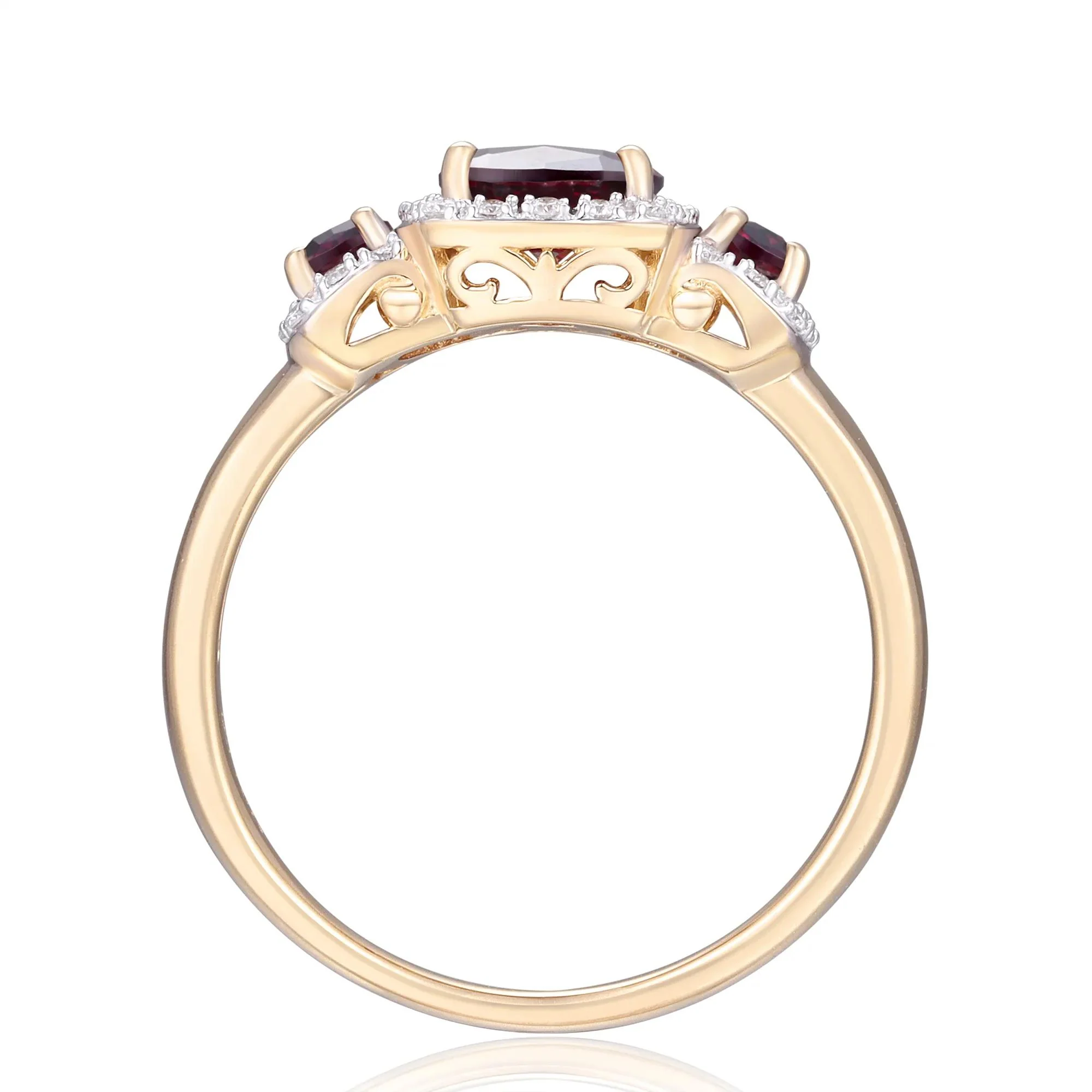 1/7 CT. Tw. Rhodolite Garnet and Diamond Ring 10K Yellow Gold Round Brilliant Cut Size 8 - Image 2