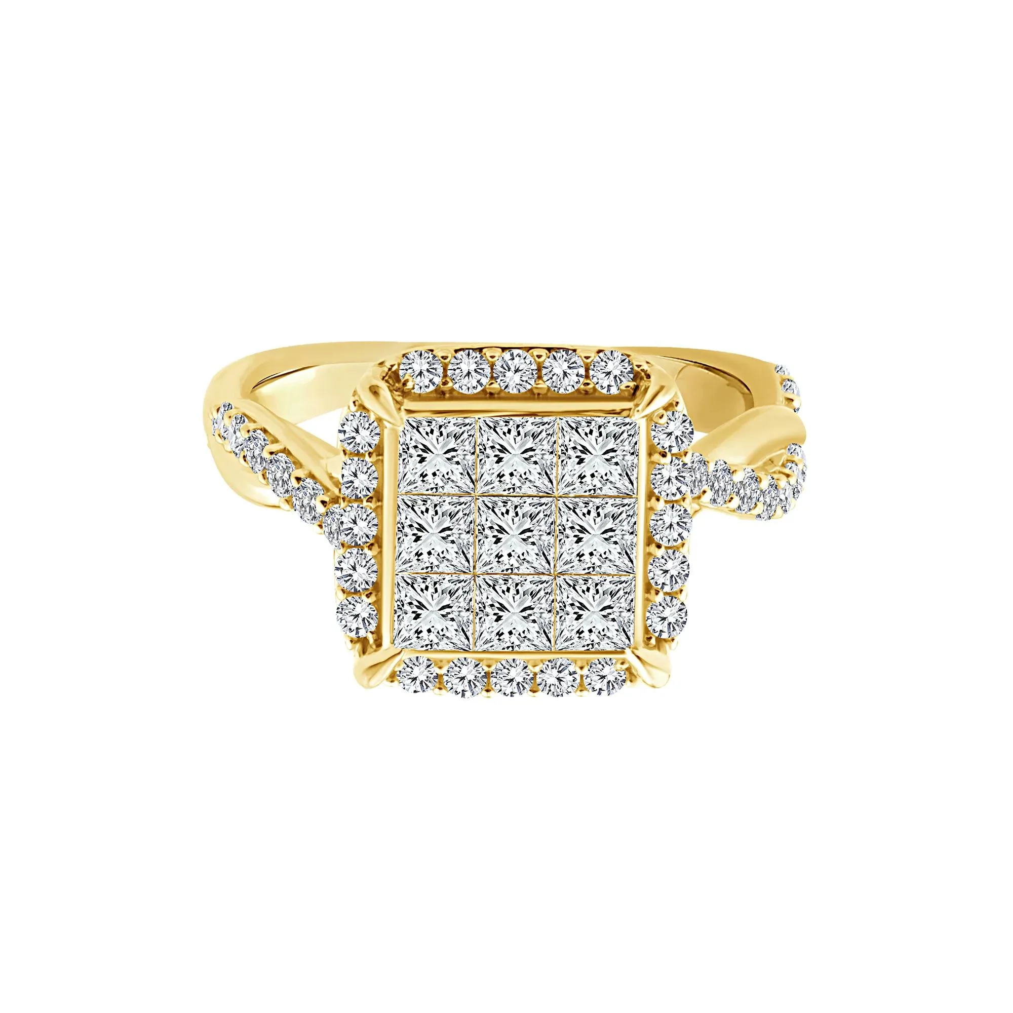 1/3 CT. Tw. Diamond Composite Halo Engagement Ring 10K Yellow Gold Round Brilliant Cut Size 7.5
