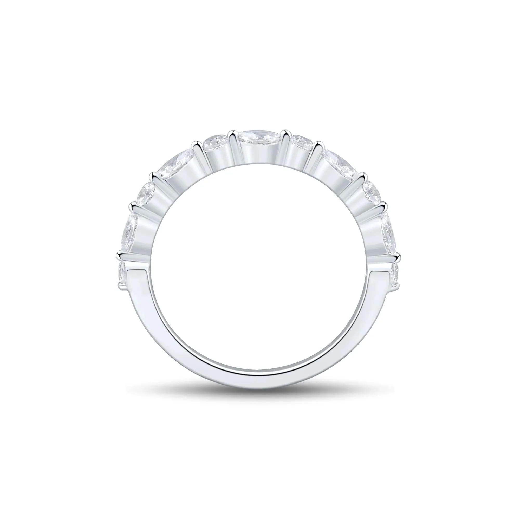 1/2 CT. Tw. Lab Grown Marquise and Round Diamond Band Ring 10K White Gold Size 7.5 1mm - Image 2