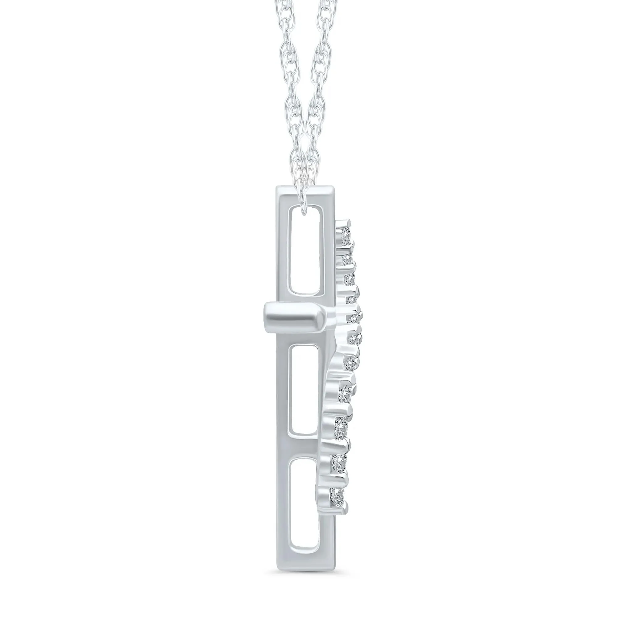 Diamond Accent Cross Pendant Necklace 10K White Gold Size 18" - Image 2