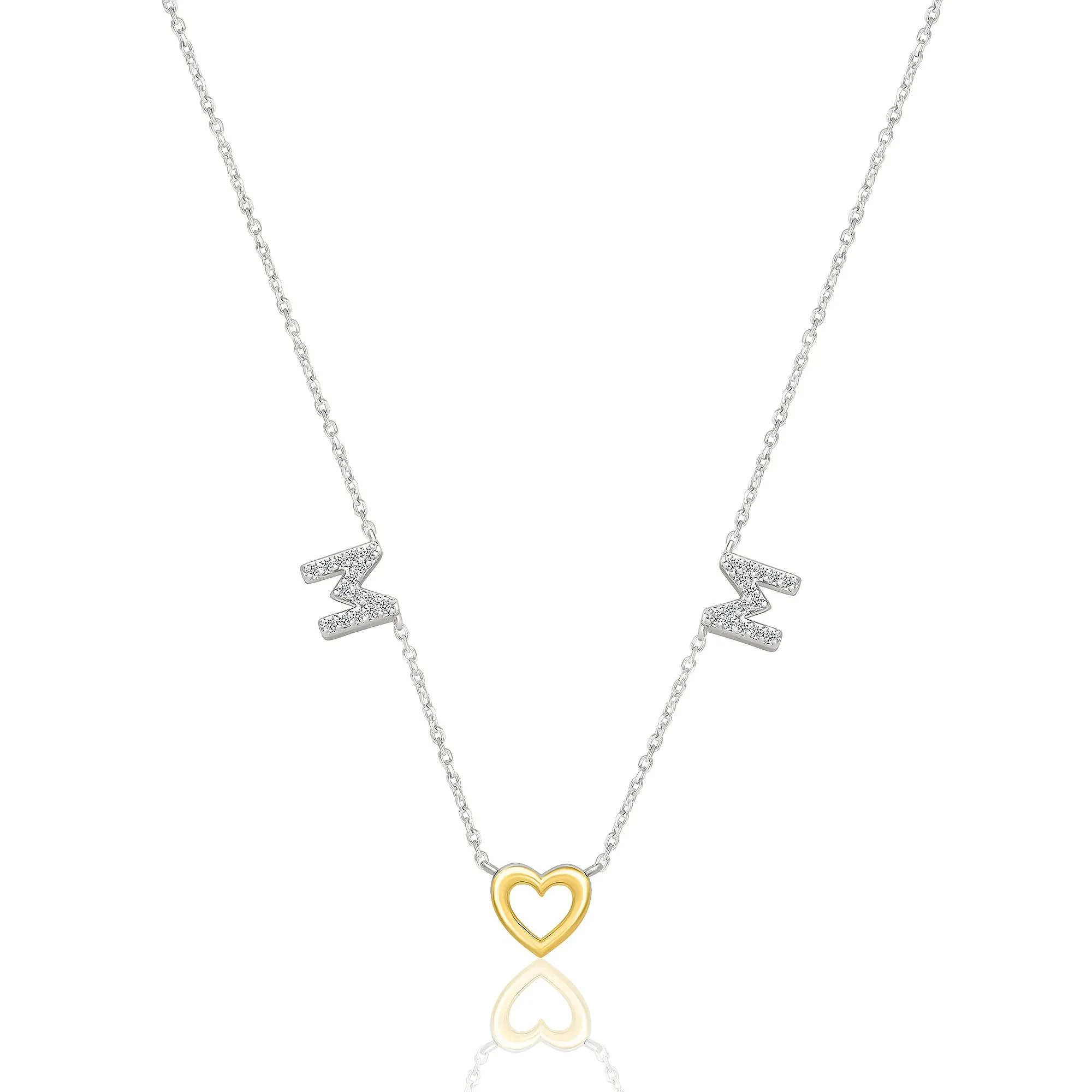 1/8 CT. Tw. Diamond Mom Heart Necklace .925 Sterling Silver and 10K Yellow Gold White Size 17.25" - Image 3