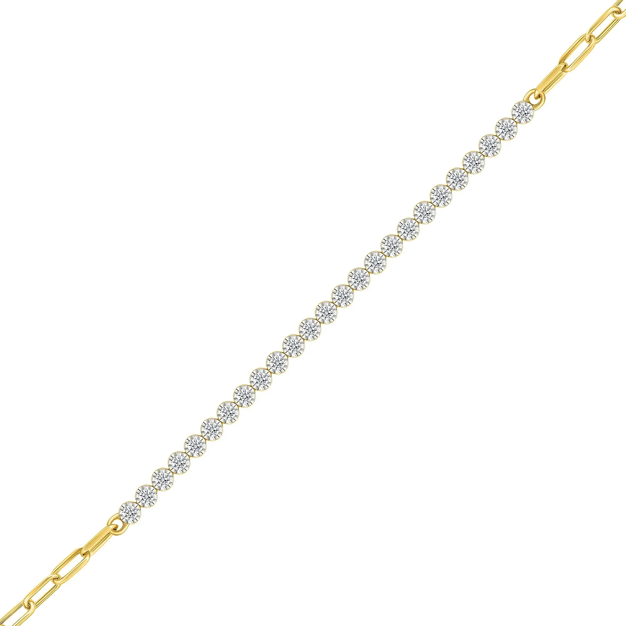 1/2 CT. Tw. Diamond Paperclip Chain Tennis Bracelet 10K Yellow Gold Size 2.50mm - Image 2