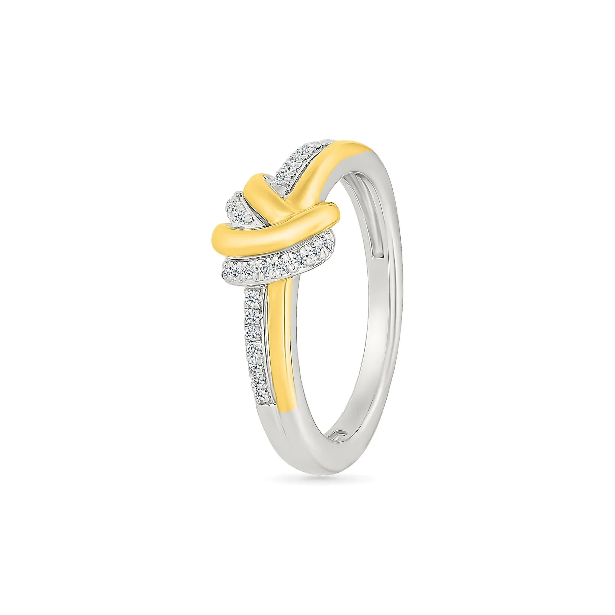 1/10 CT. Tw. Diamond Knot Ring .925 Sterling Silver and 10K Yellow Gold White Size 6 1mm - Image 5