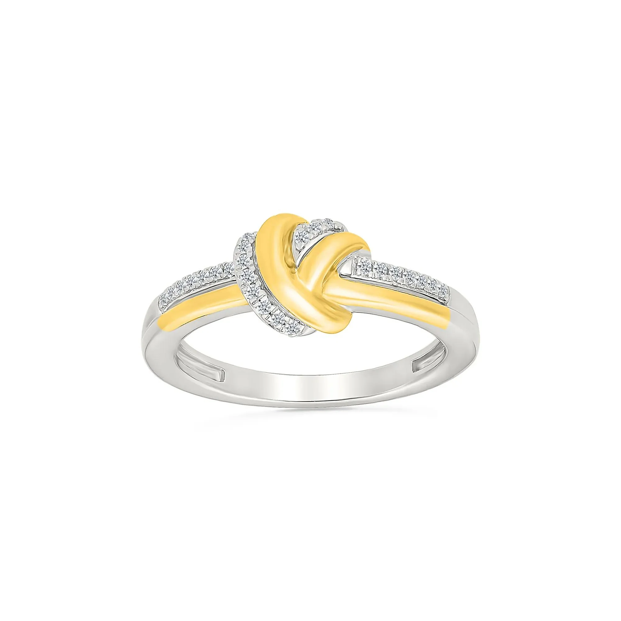 1/10 CT. Tw. Diamond Knot Ring .925 Sterling Silver and 10K Yellow Gold White Size 7.5 1mm - Image 3