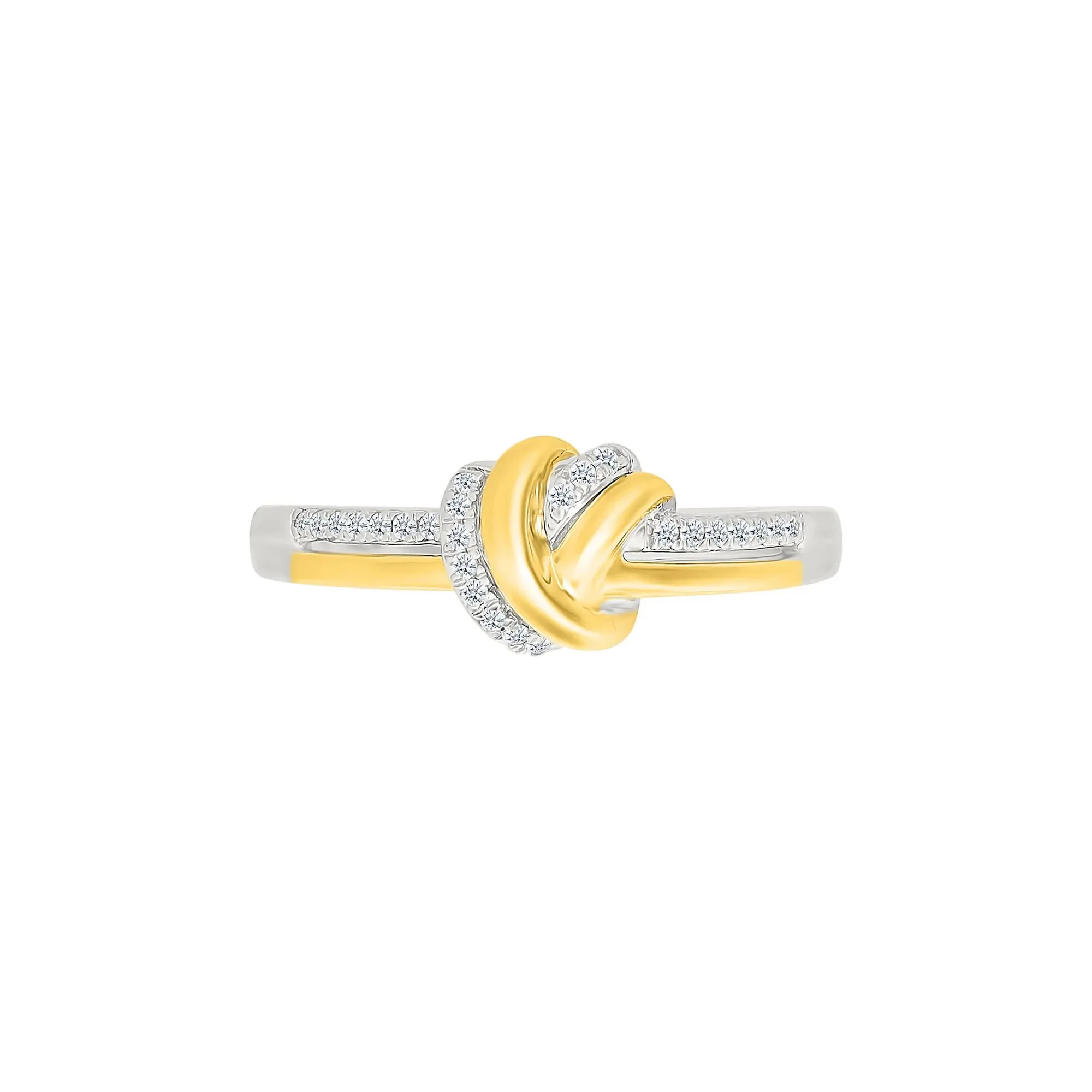 1/10 CT. Tw. Diamond Knot Ring .925 Sterling Silver and 10K Yellow Gold White Size 8.5 1mm - Image 2