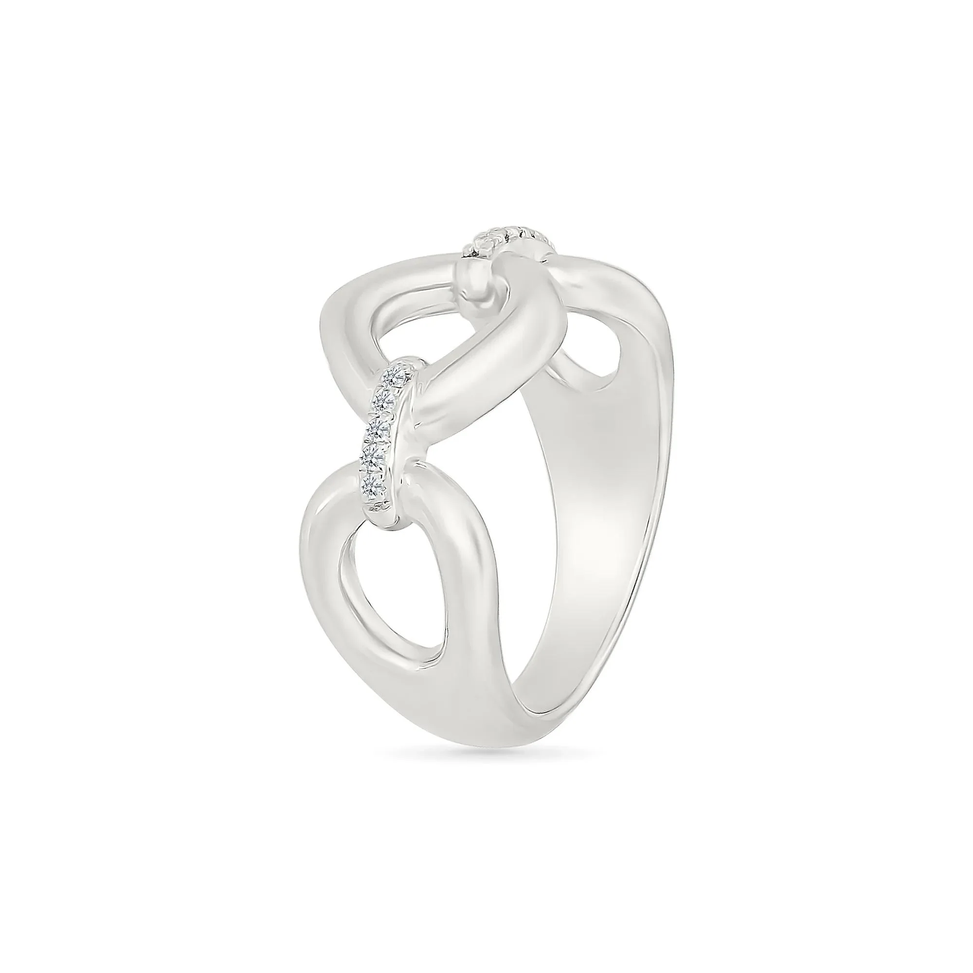 Diamond Accent Link Ring .925 Sterling Silver White Size 7 3mm - Image 2