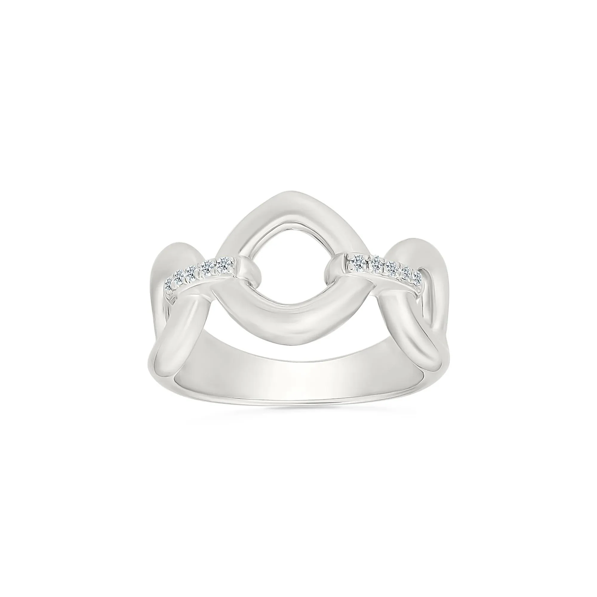 Diamond Accent Link Ring .925 Sterling Silver White Size 7.5 3mm