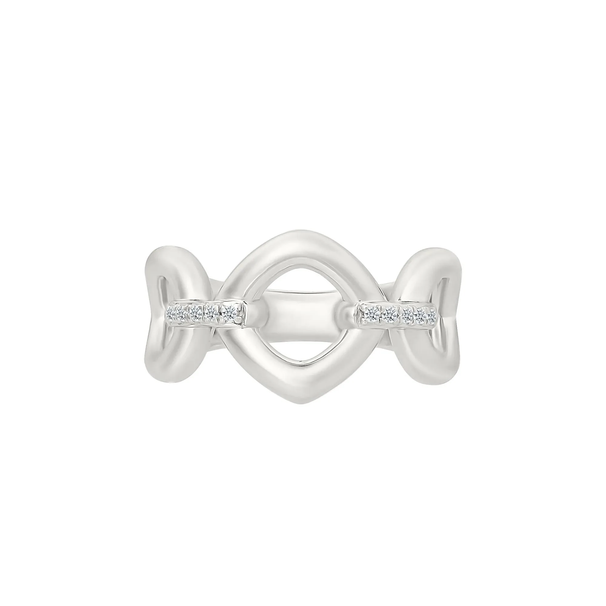 Diamond Accent Link Ring .925 Sterling Silver White Size 8 3mm - Image 5