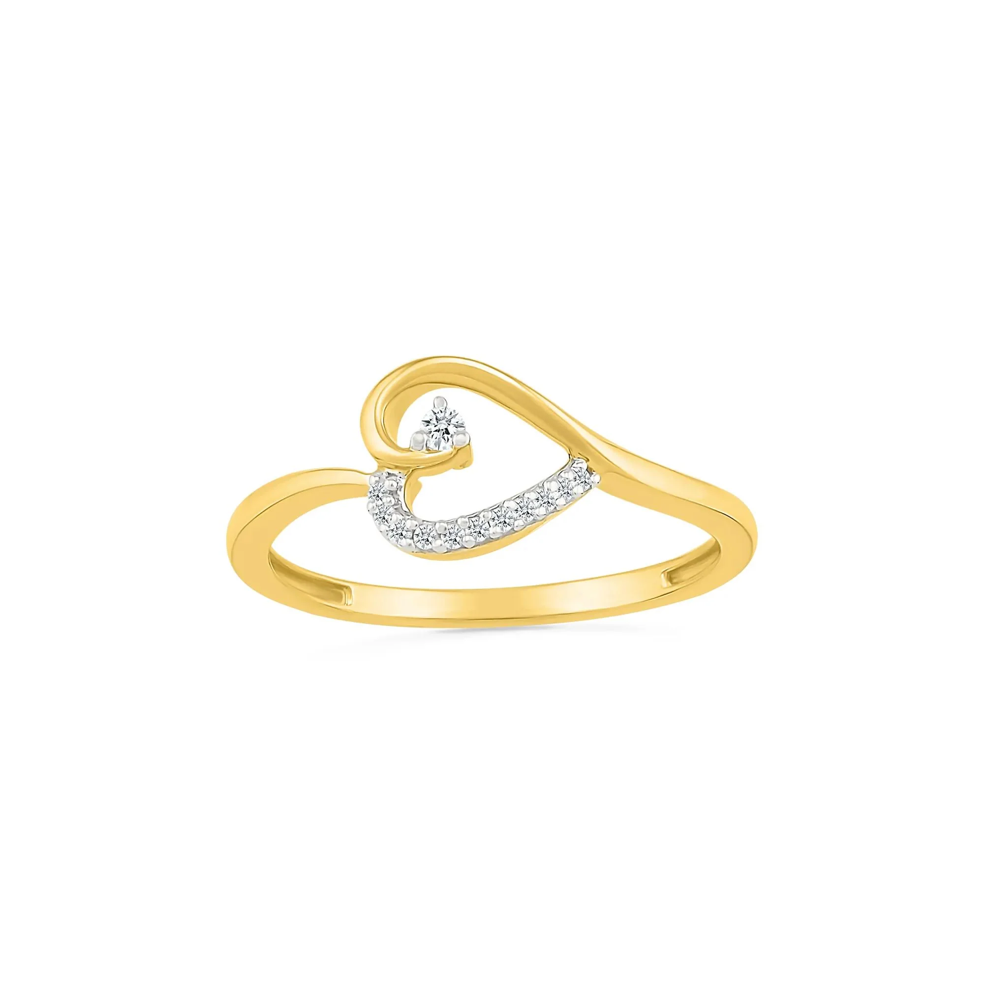 Diamond Accent Heart Ring 10K Yellow Gold Round Brilliant Cut Size 9.5 1mm