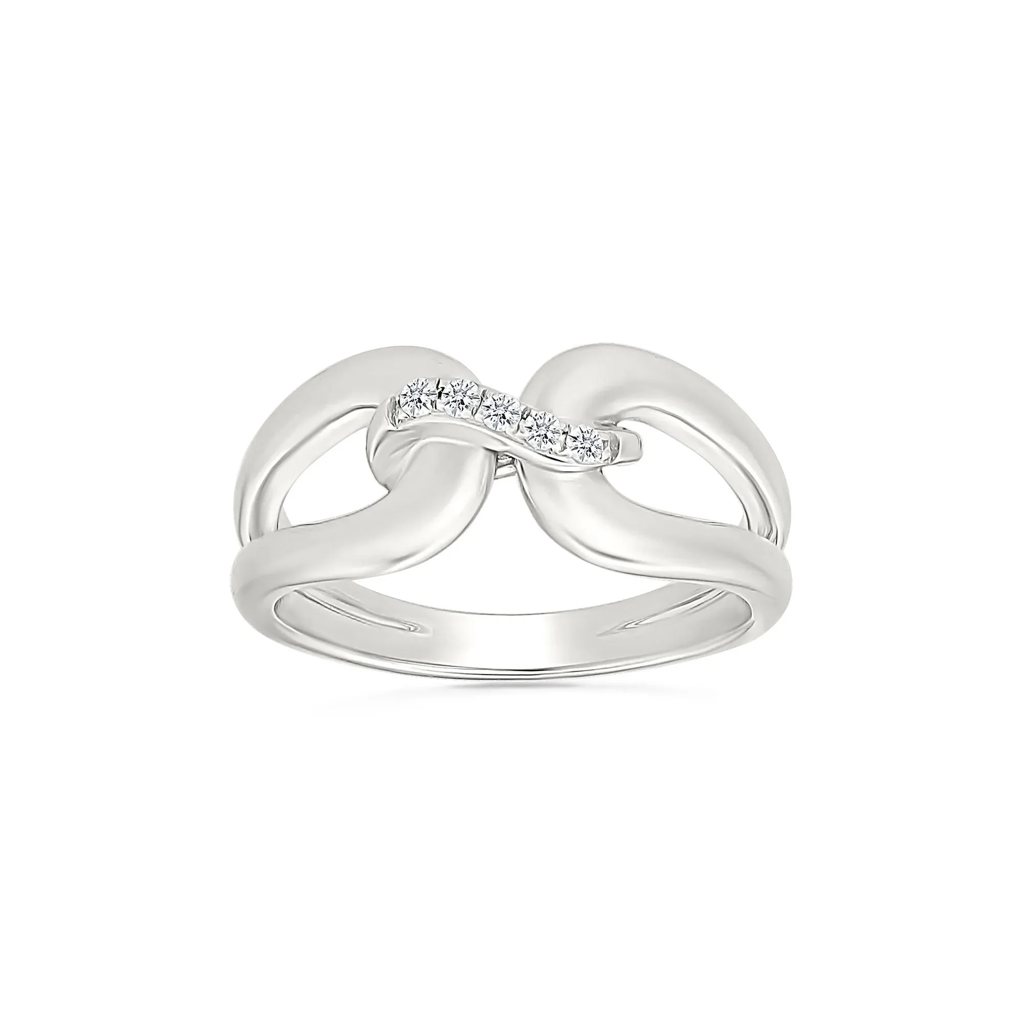 Diamond Accent Link Ring .925 Sterling Silver Round Brilliant Cut White Size 6 2mm - Image 5